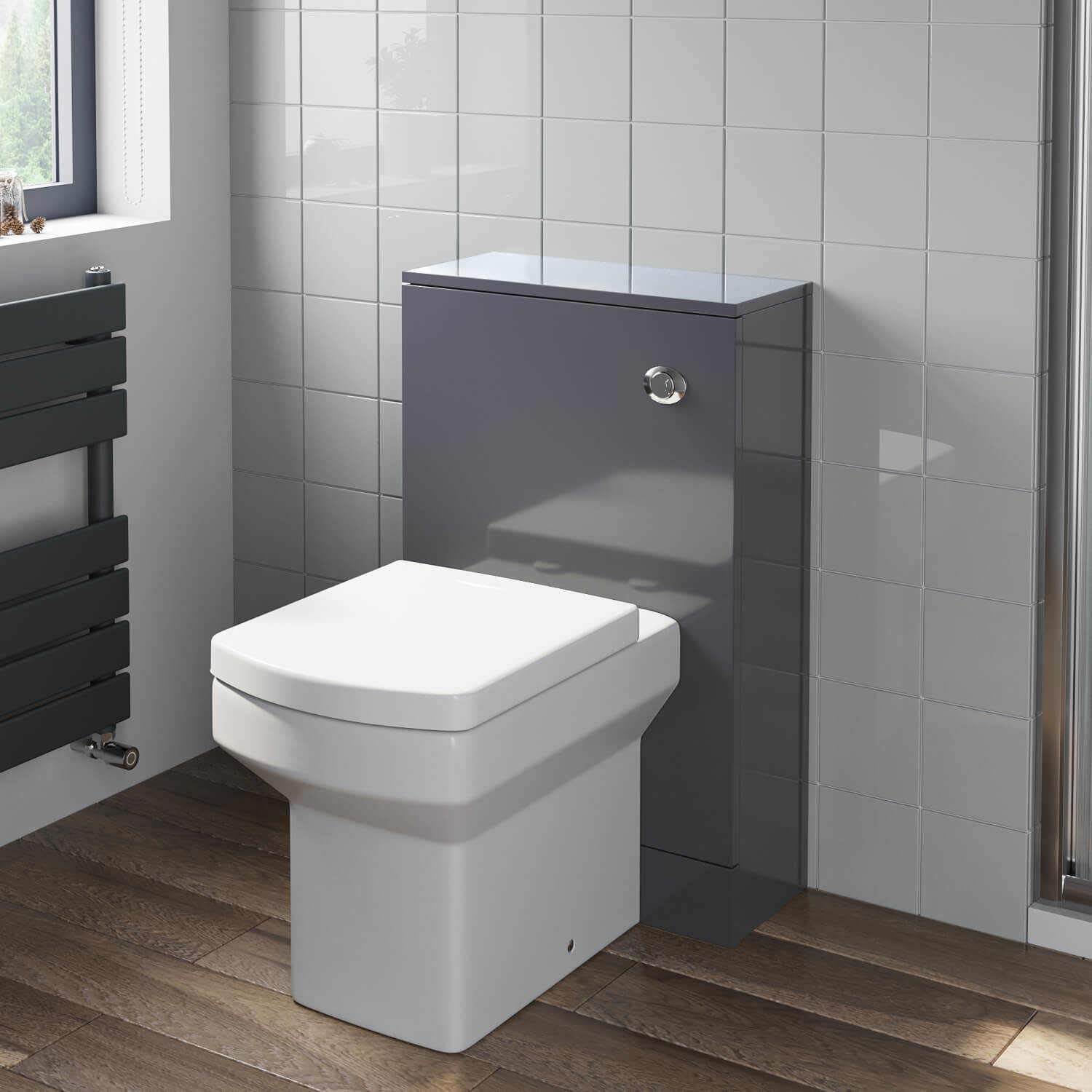 Artis Grey Gloss 500Mm Bathroom Toilet Btw Furniture Unit Square Pan Soft Close Seat Gloss Grey