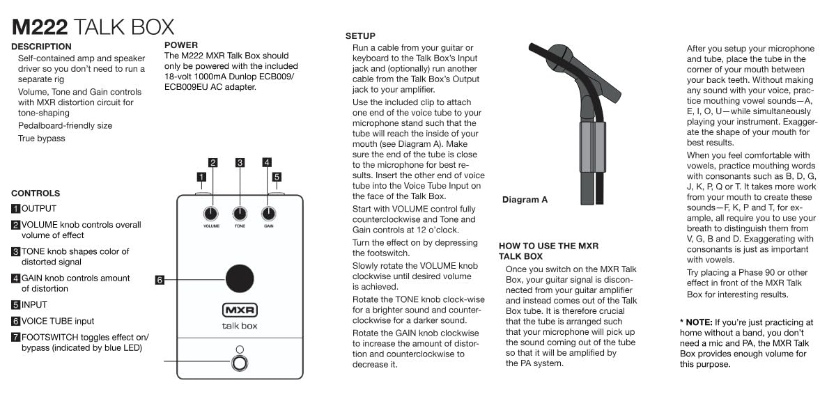 MXR M222 TALK BOX - Caja de voz con pedal para guitarra, teclado y otros instrumentos con cable Tonebird, multiherramienta, paquete de cable de conexión