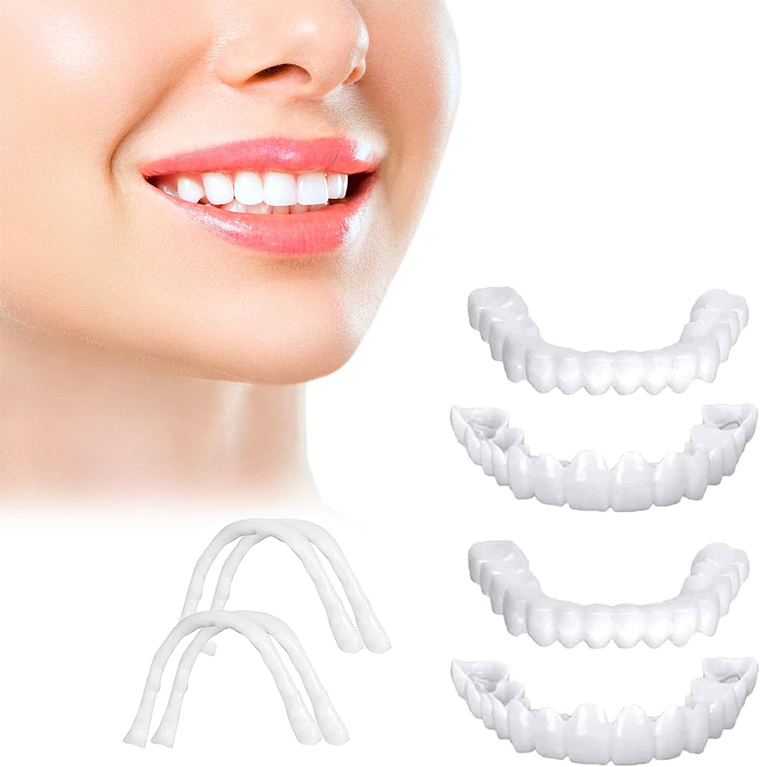 Fake Teeth - Fake Braces - Veneers Teeth for Women and Men - 4 PCs Smile Kit - Temporary Teeth Restoration - Snap on Veneers False Teeth, Dentures for Women, Snap on Teeth Snap-on Smile