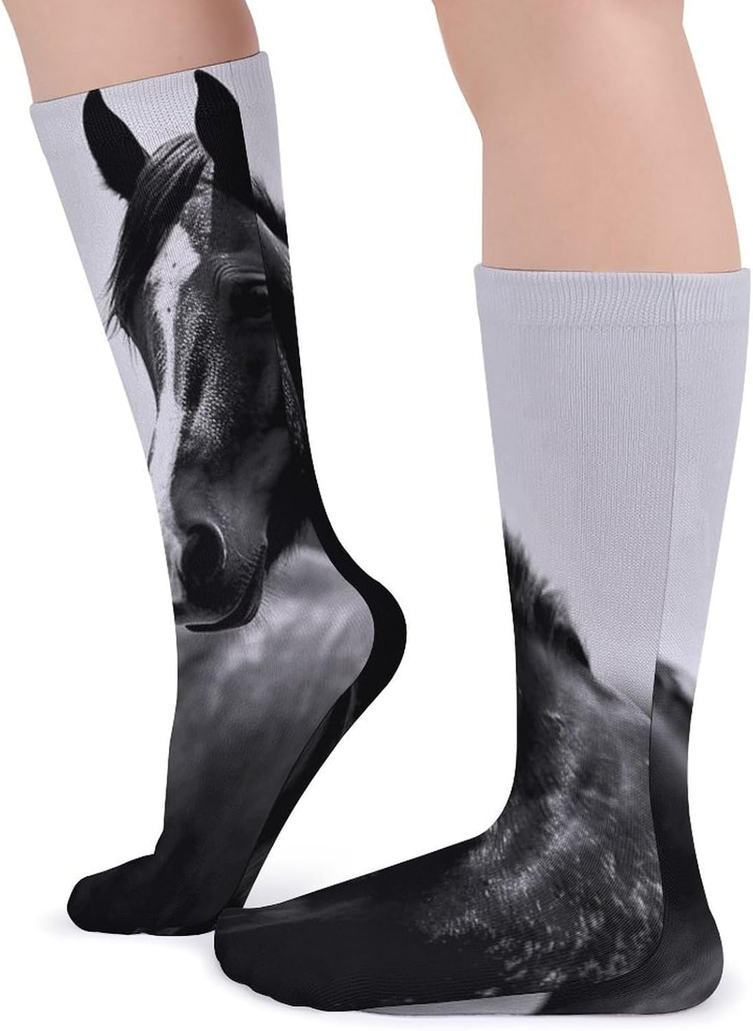 Black White Horses Crew Socks Soft Thermal Socks | Socks for Men Women-Casual Wicking,High Stocking for Sports Running-Long Thin Tube Sports Breathable