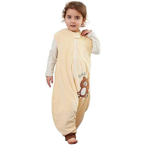 MICHLEY Saco de dormir sin mangas con cremallera para bebé, saco de dormir para otoño e invierno, mantas de poliéster para niños pequeños, osos, M