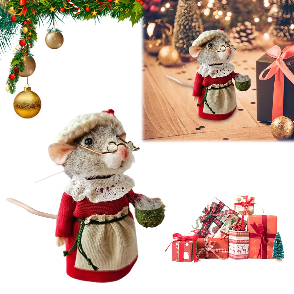 HTU Cute Needle Felted Mouse Handmade Mouse Doll Cute Needle Felted Mouse Needle Felting Mice Christmas Ornaments