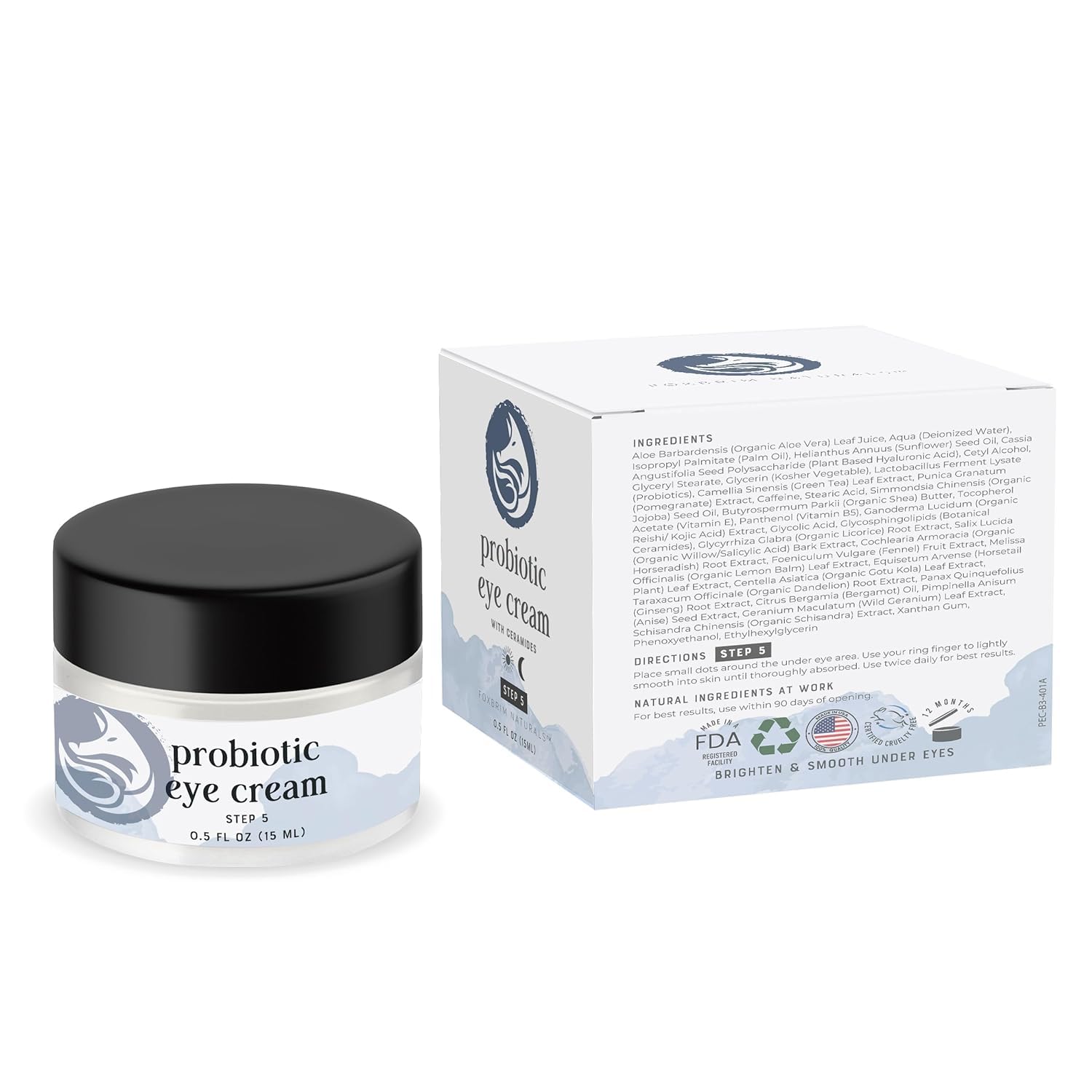 Crema probiótica para ojos con cafeína para ojeras, hinchazón y arrugas, fórmula botánica de lujo 28 con ceramidas, objetivos debajo de las bolsas de los ojos, líneas finas y patas de gallo 9