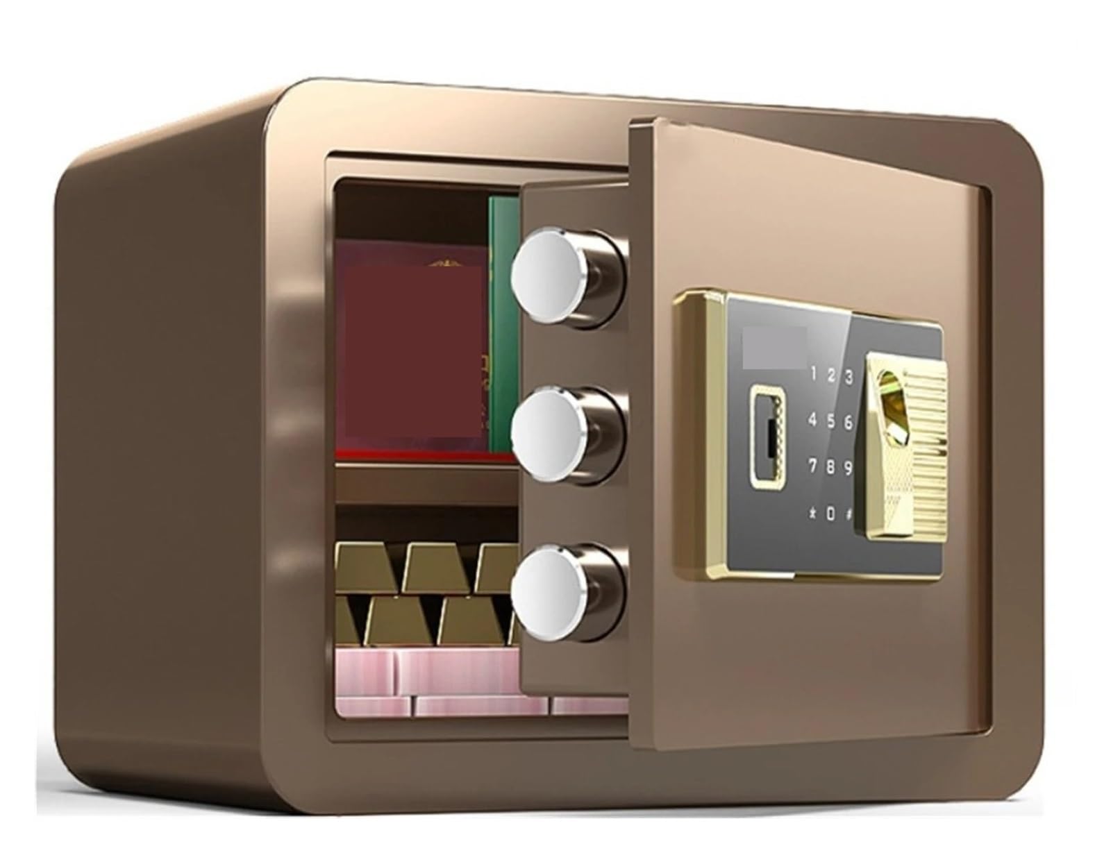 CVFRDD Security Safe Box Safe Box Mechanical Household Mini All-steel Office Deposit With Finrprint Password(Coffee gold)