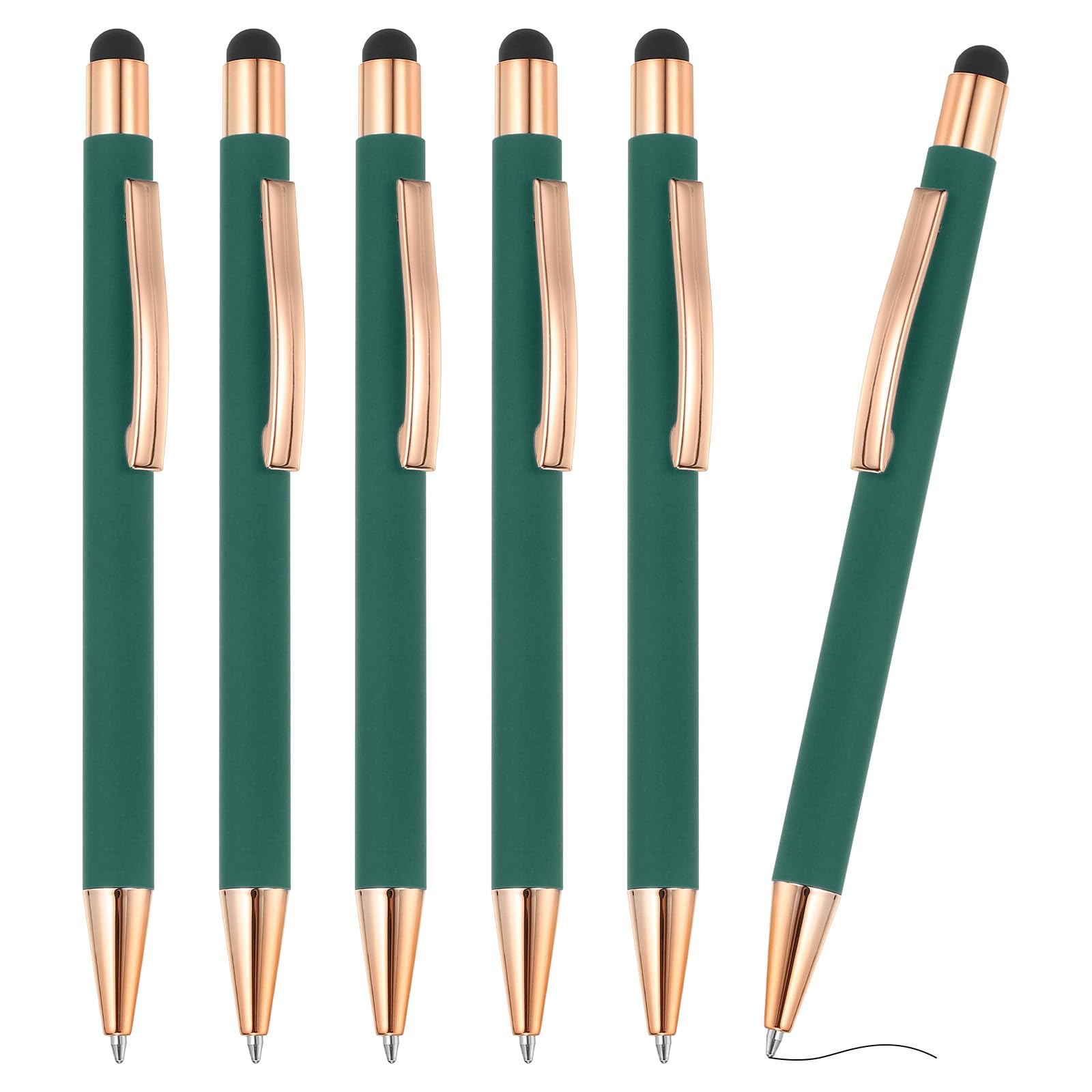 PATIKIL Ballpoint Pen with Stylus Tip, 6Pcs 2 in 1 Metal Black Ink 1.0mm Medium Point Stylus Pen for Touch Screens Office Desk, Green