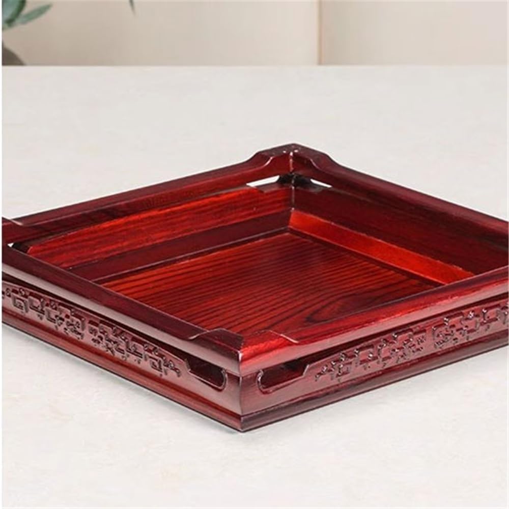 木製赤色彫刻模様の盆 4枚セット 木製赤色彫刻模様の盆 4枚セット