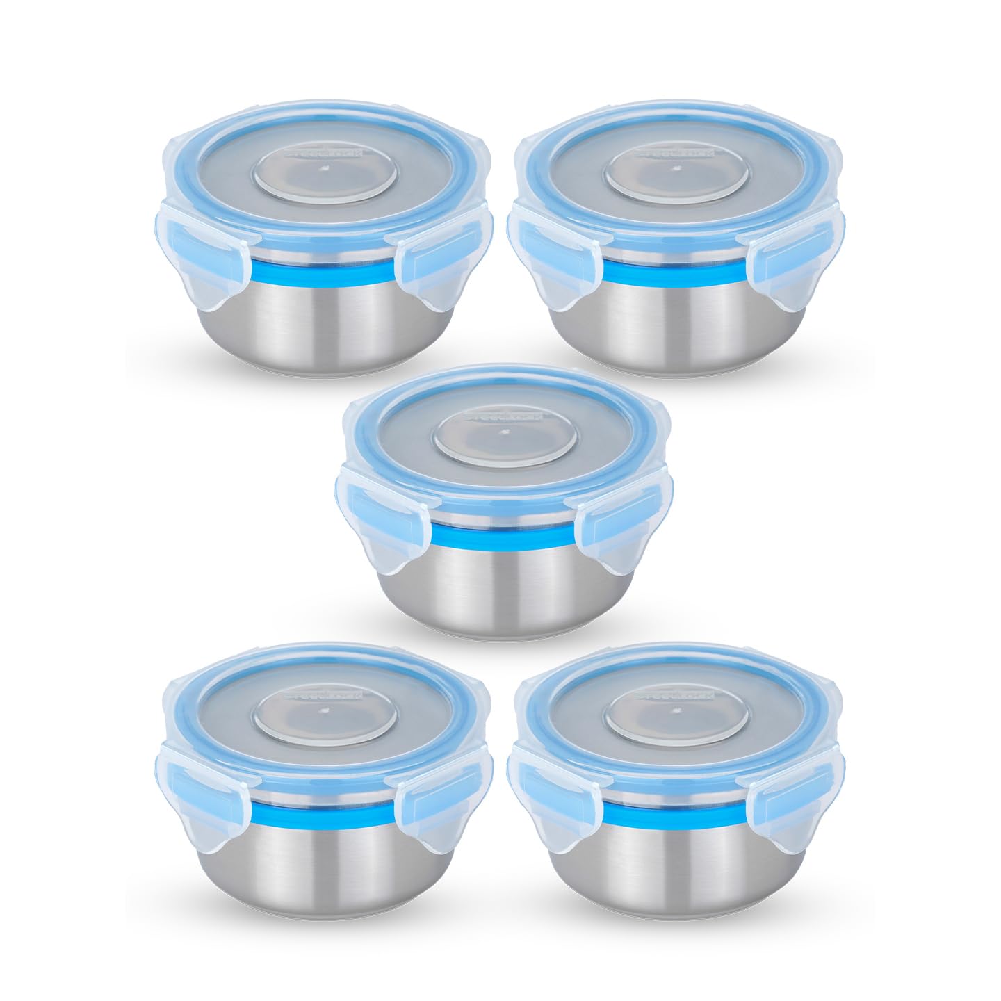 STEELLOCK Stainless Steel Airtight Container with Lid | Leakproof, BPA-Free | Multipurpose Food Storage Containers/Tiffin/Dabba for Office, School & Kitchen | SL-1101-set of 5, 150ml each, Blue