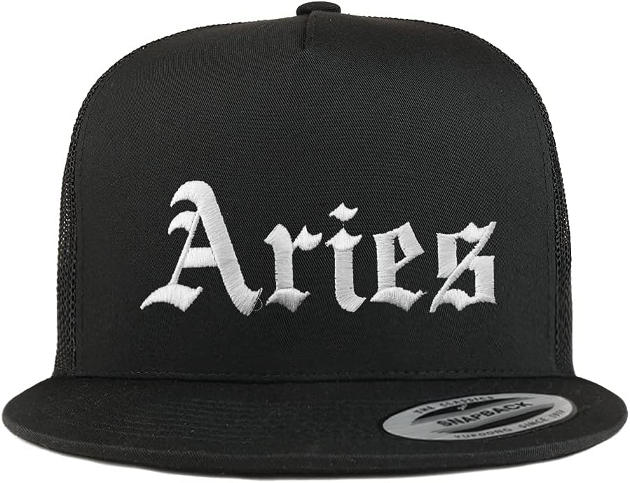 Trendy Apparel Shop Aries Old English 5 Panel Flatbill Trucker Cap