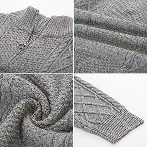 Men's Vintage Quarter-Zip Sweater Slim Fit Cable Knit Fisherman Sweater Dark Grey Xl #TOP4