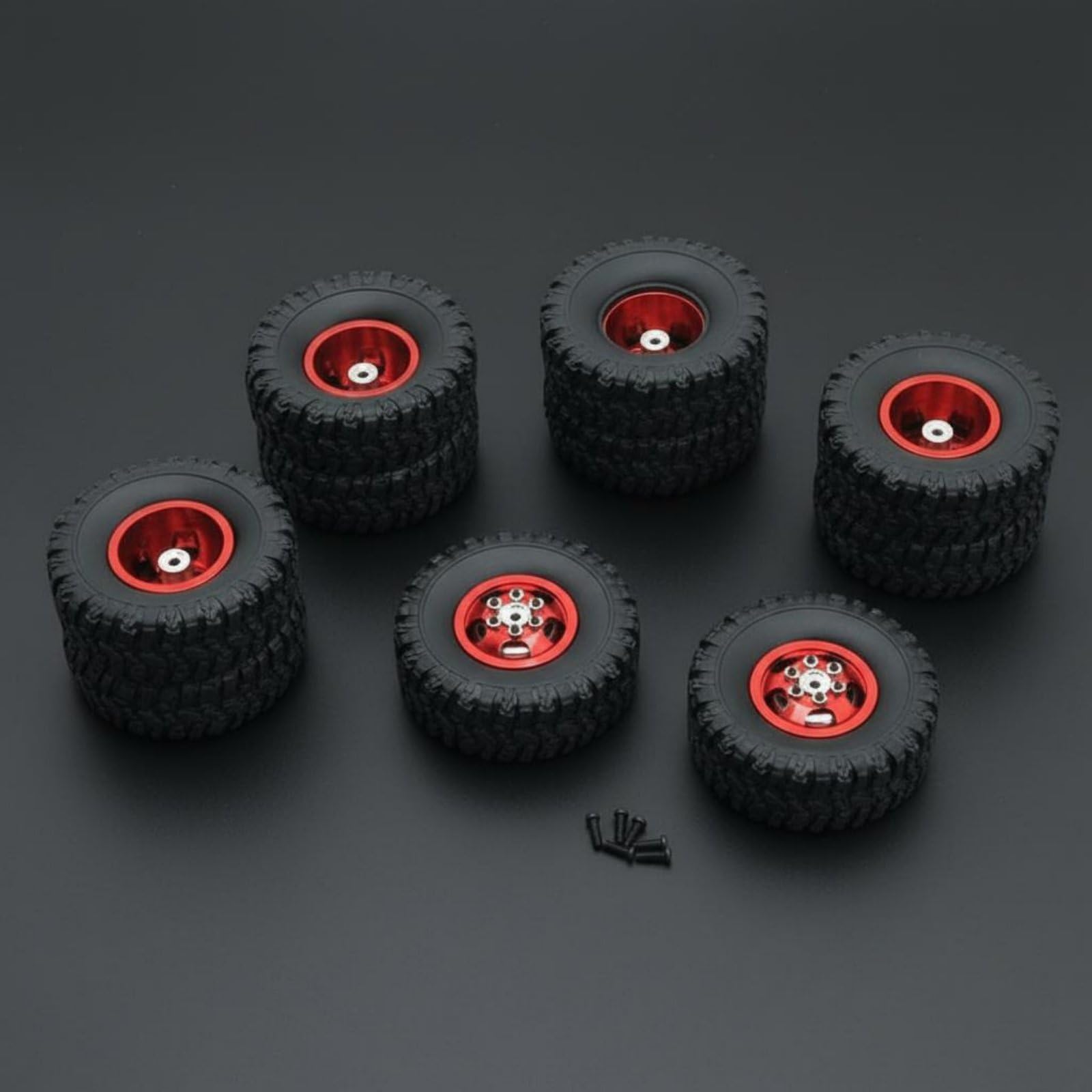 Baoblaze Electric Car Kit Ruote Rc 6x6 Cerchi Camion Metallo Pneumatici Gomma Doppie Posteriori Aderenza su Roccia Esagono 5mm Miglior Bilanciamento Set, Black