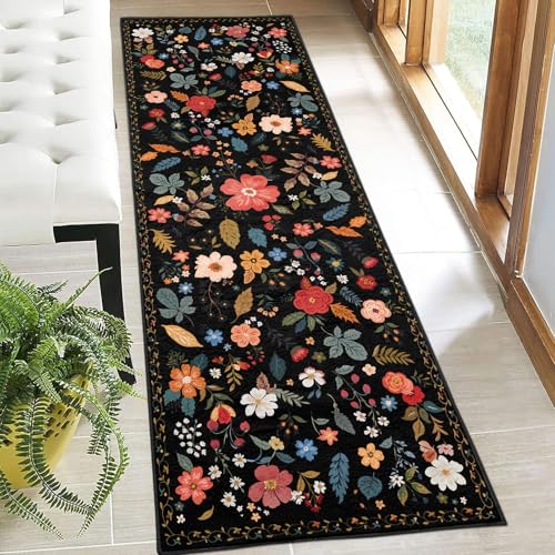 Non-Slip Washable Runner Rug with Boho Floral Design - $22.99