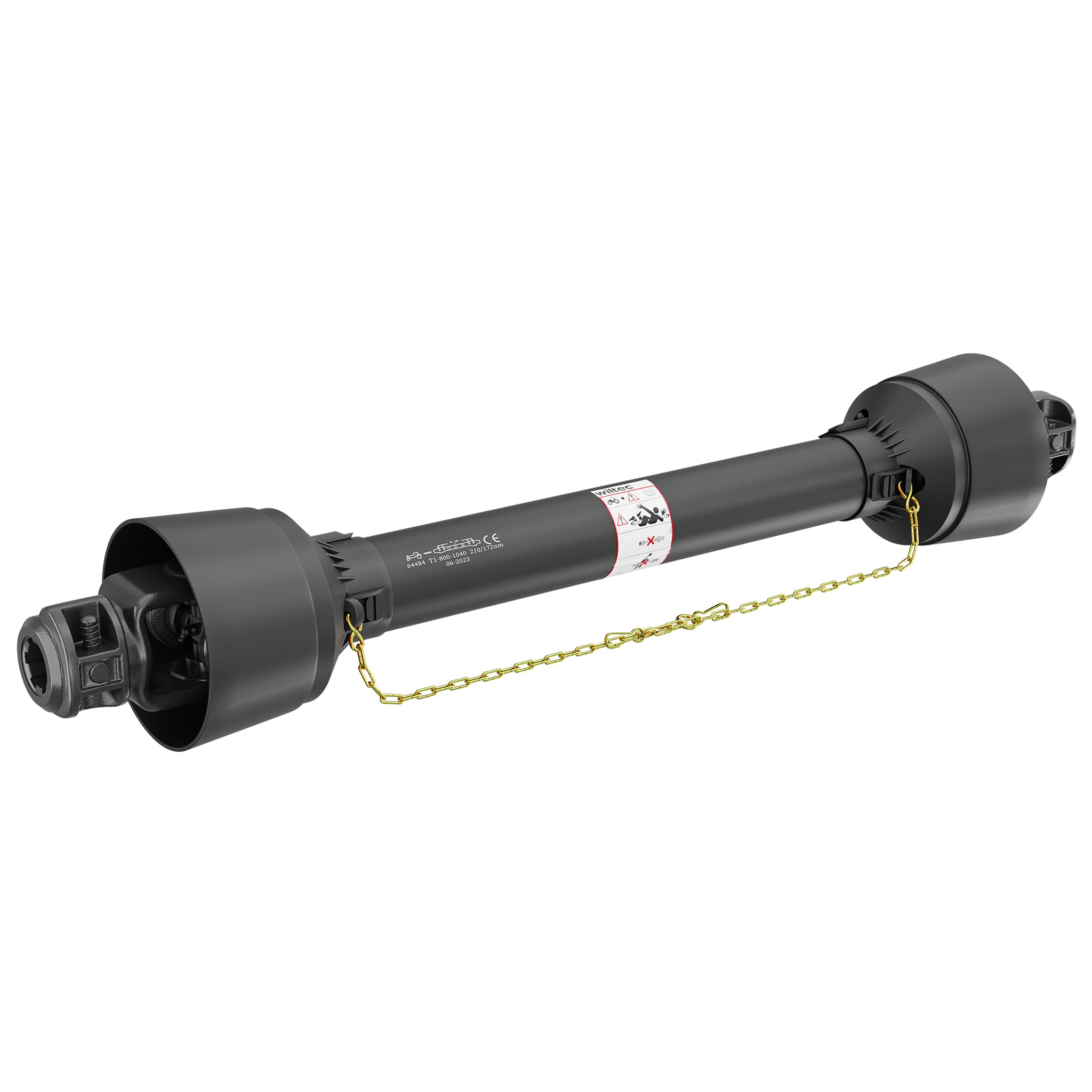 WilTec Arbre de Transmission T1 Cardan 800-​880mm 210Nm 540tr/​min Prise Force 18kW (25CV) 2X 1 3/​8" 6 Dents