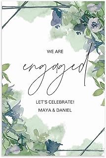 We are Engaged Wedding Party Signs Custom Couple Last Name Wedding Reception Signs Custom 18X12 Wedding Sign for Ceremony Wedding Wood Sign Green Leaf Framed Wedding Wood Guestbook