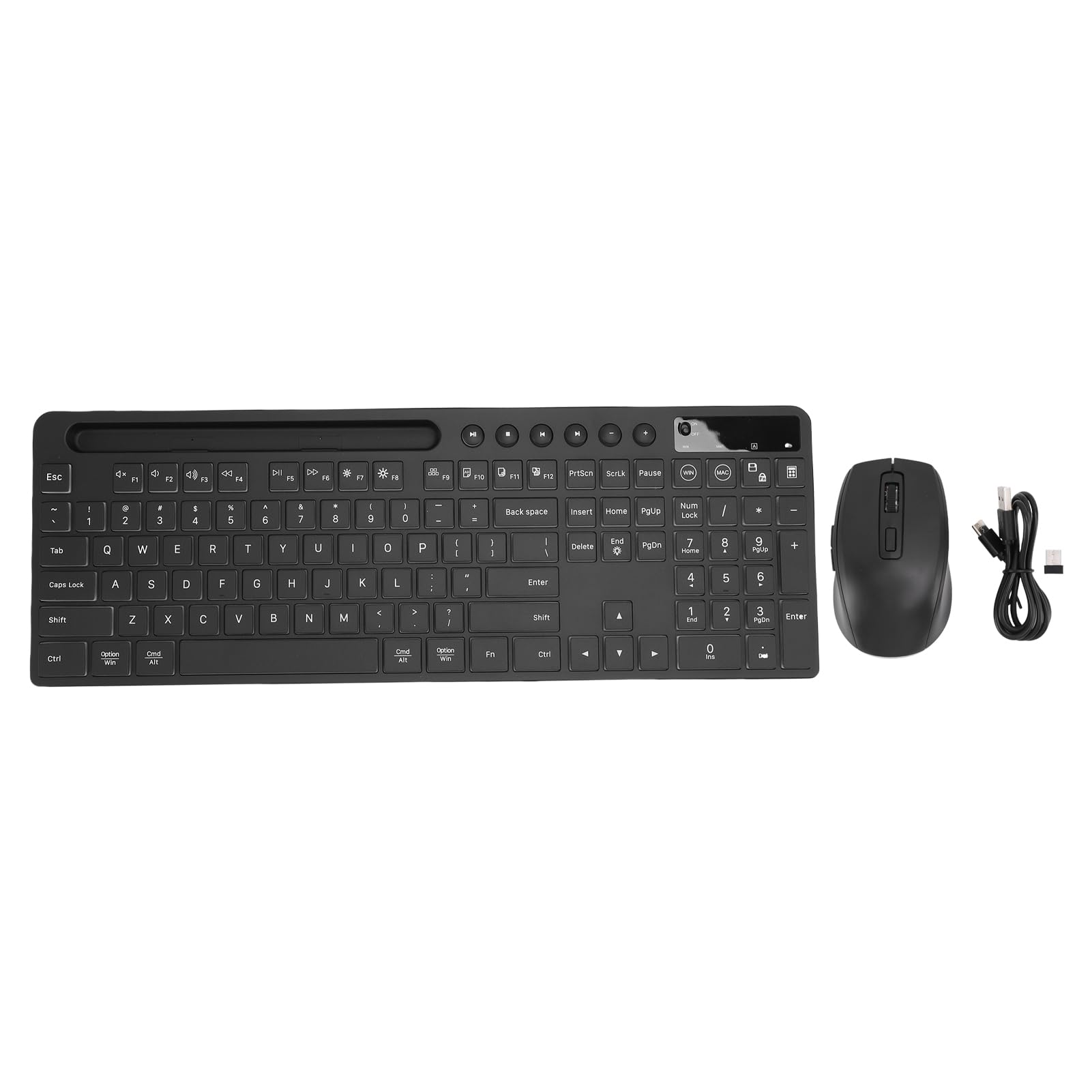 Tosuny Tastiera Wireless e Combo del Mouse, 2,4 G di Tasti Retroilluminati RGB 115 con Tampone Numerica, con Supporto per Tablet di Telefono, Ricaricabile, 6 Tasti 3 - Mouse DPI per PC