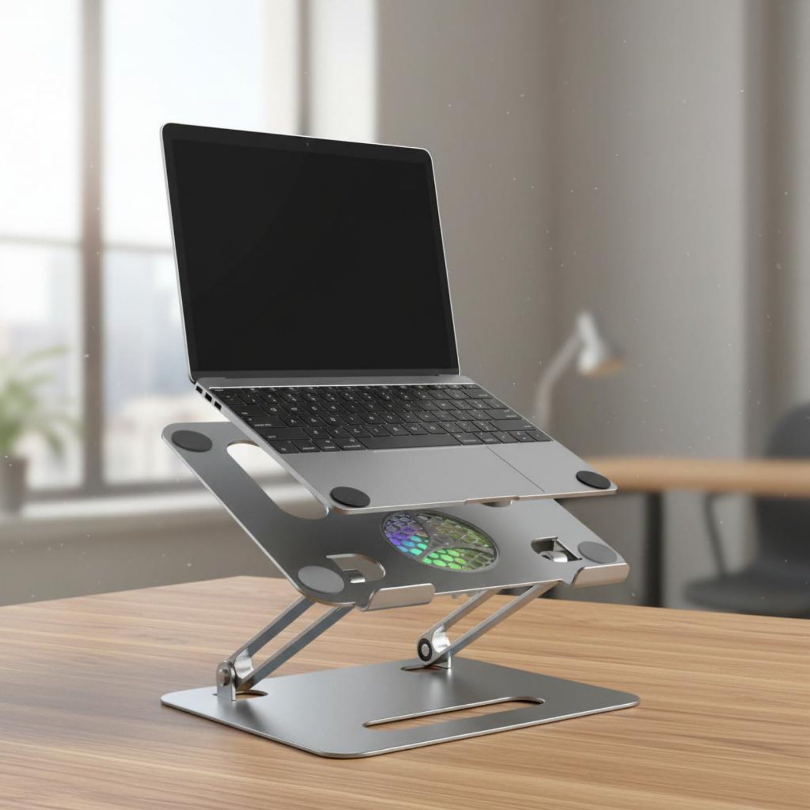 Supporto Raffreddamento Laptop Base Notebook Supporto Piattaforma Ventilata con Ventole Regolabile Pieghevole Telaio in Lega di Alluminio con Luci RGB, Grigio