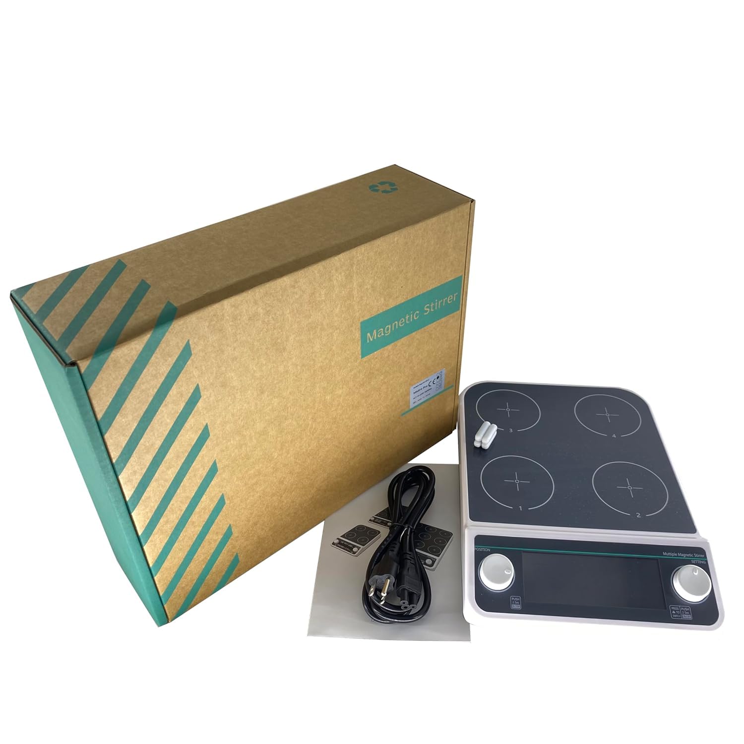 Multi Position Magnetic Stirrer 4 Position Multi Stirrer Lab Magnetic Stirrer with 4 Stirring Points Max Stirring Volume4*500ML RPM 50 to 1500 RPM Plate Size 110MM LCD Display