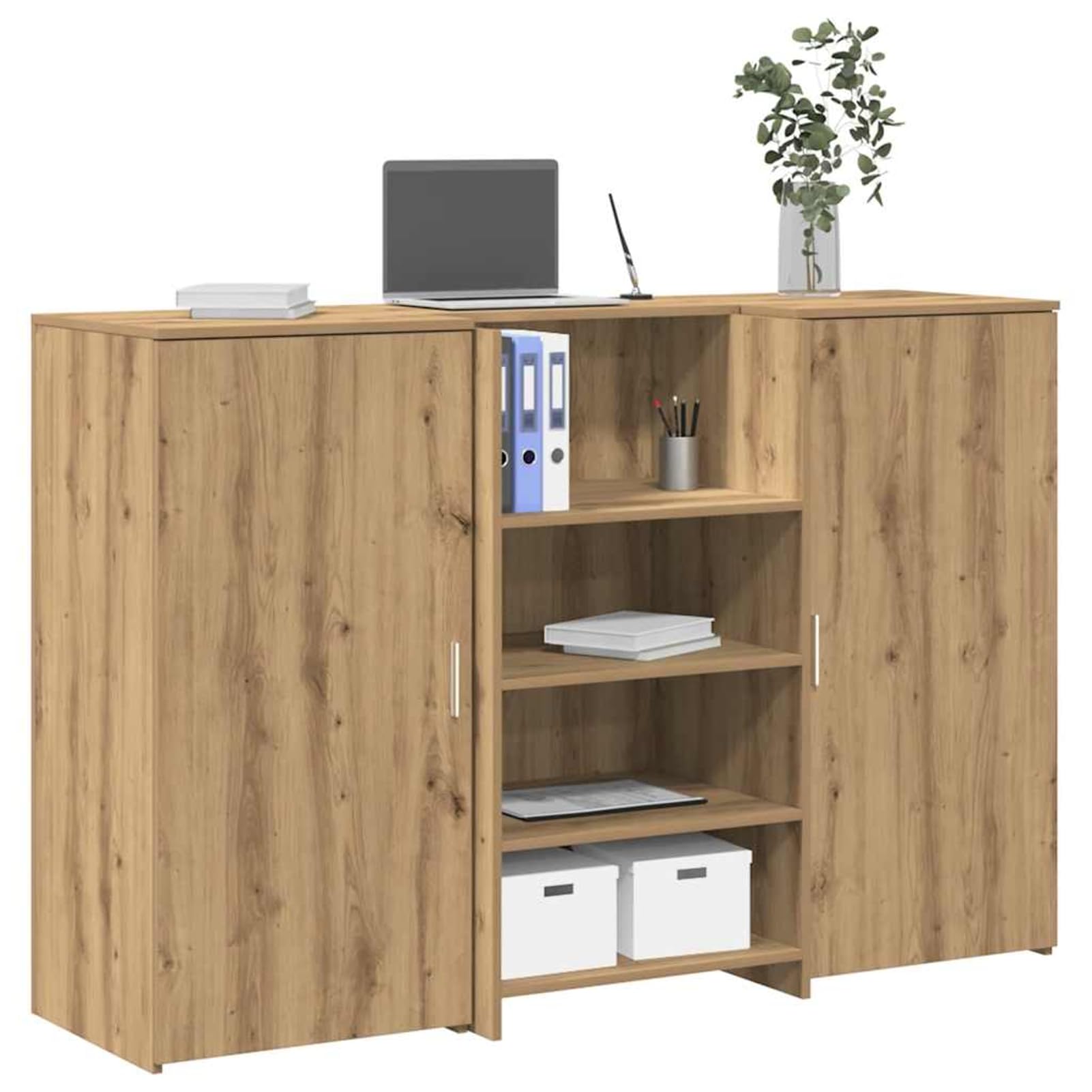 Homgoday Banco Reception con Armadietti 155x50x1035 cm Rovere Artigianale - Scrivania per Ufficio con Ampio Spazio di Archiviazione Truciolato Resistente Facile Montaggio