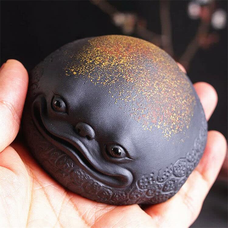 EatingBiting 7,9 x 4,1 cm cinese Zisha Tea Pet Viola Sand Clay Tea Pet Golden Toad Tea Pet logo Pet argilla viola fatto a mano argilla viola per Kungfu regalo vassoio per