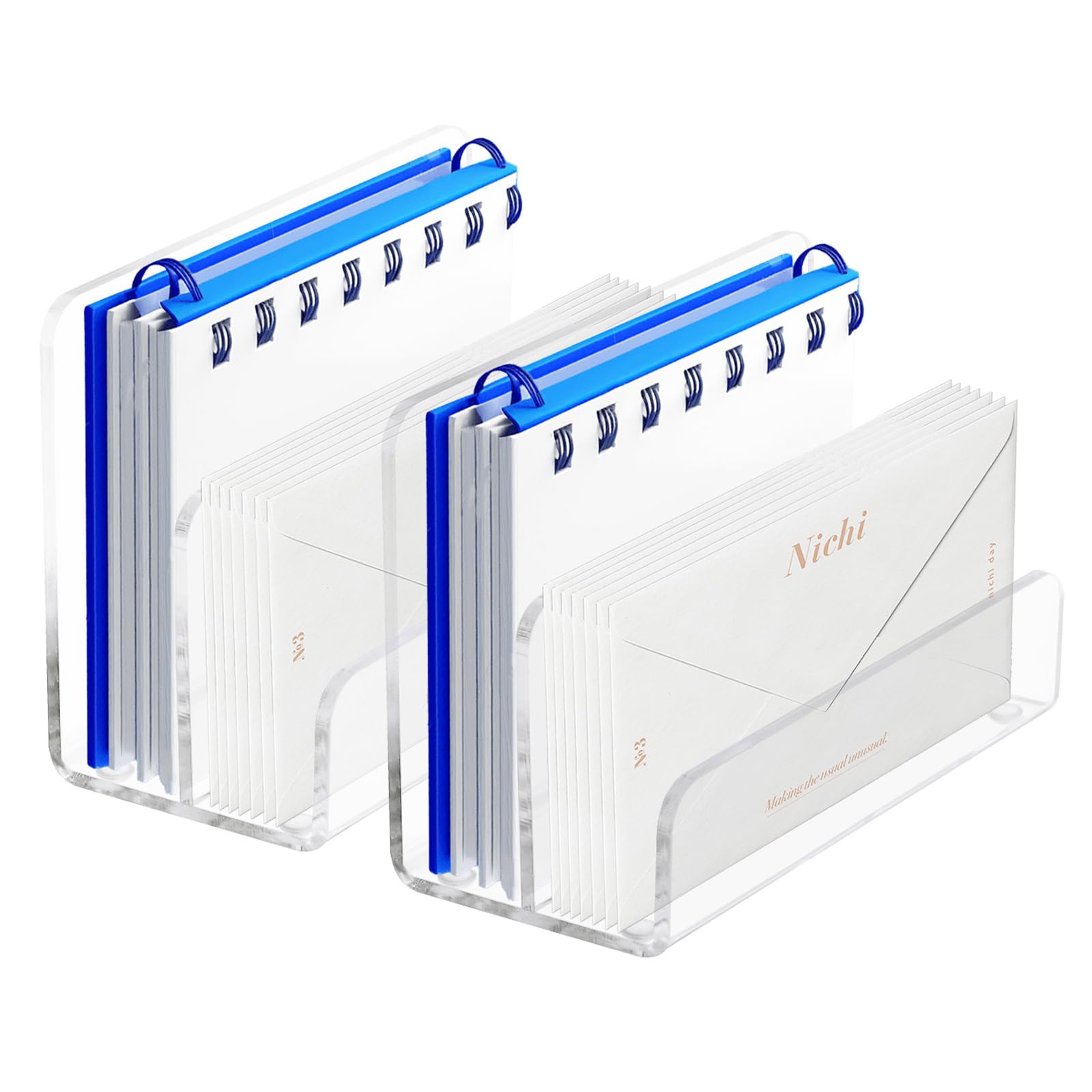 Thatyro Transparent 2 Pieces 2 Compartments Acrylic Mail Holder, Vertical Letter Holder For Desk, Office Home File Envelope Mail Organizer Sorter For Desktop Bill Document Notebook (2)