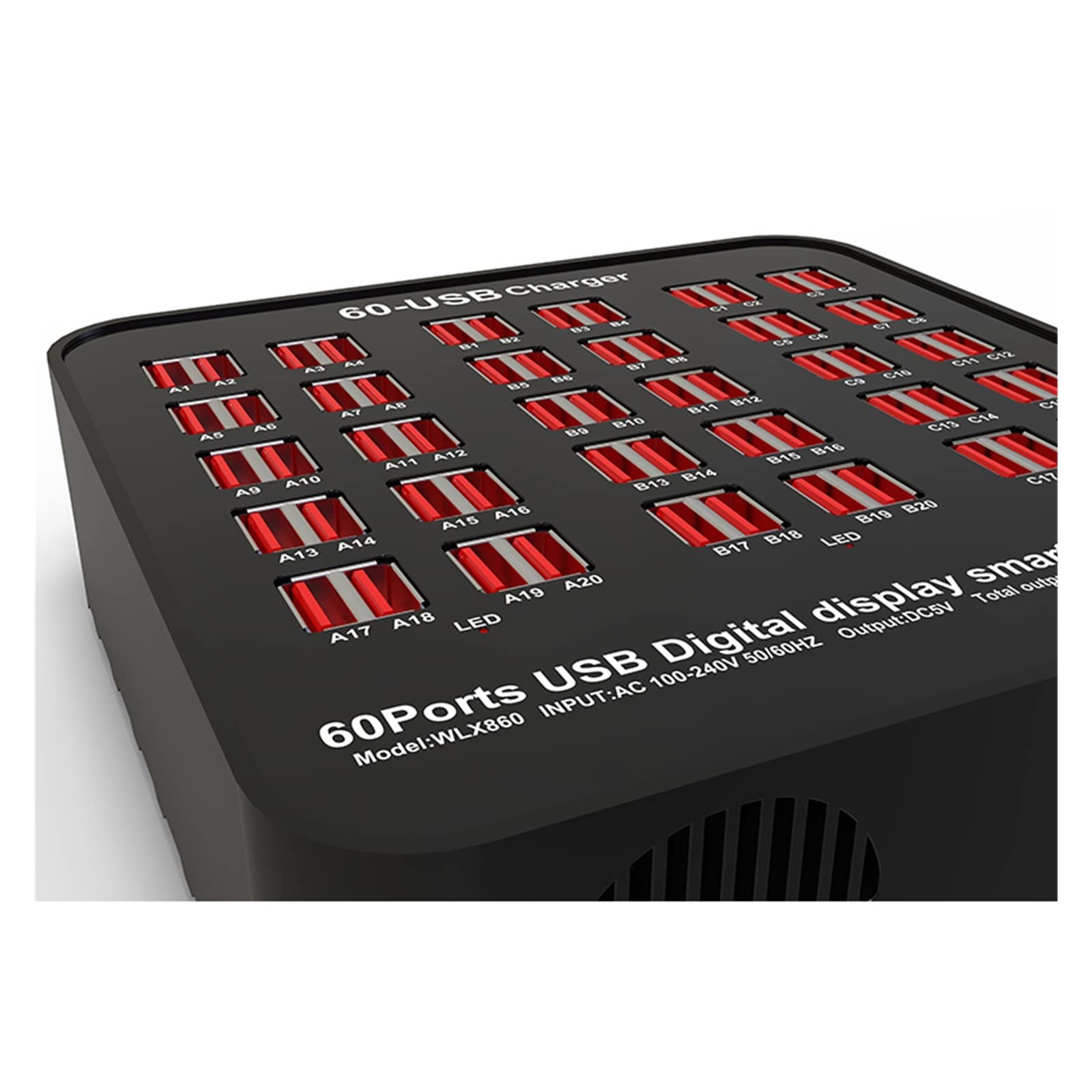 Smart 60 Puertos USB Hub Estación de Carga Toma Corriente Multi Puerto Velocidad Cargador Pared Muelle Adaptador Oficina en casa Diseño portátil(15 Port USB)