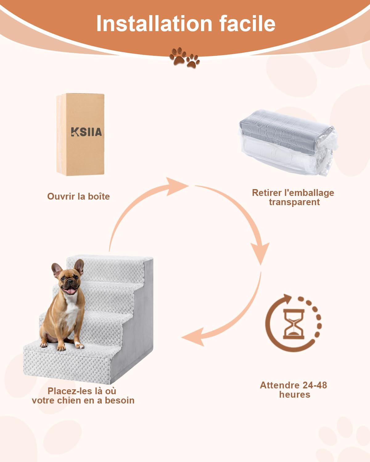 KSIIA Escalier pour Chien Escalier pour Animaux, 4 Marches Amovible et Lavable Escaliers pour Chiens Escalier pour Chat Convient aux Chiens à Pattes Courtes, Chiens âgés, Gris