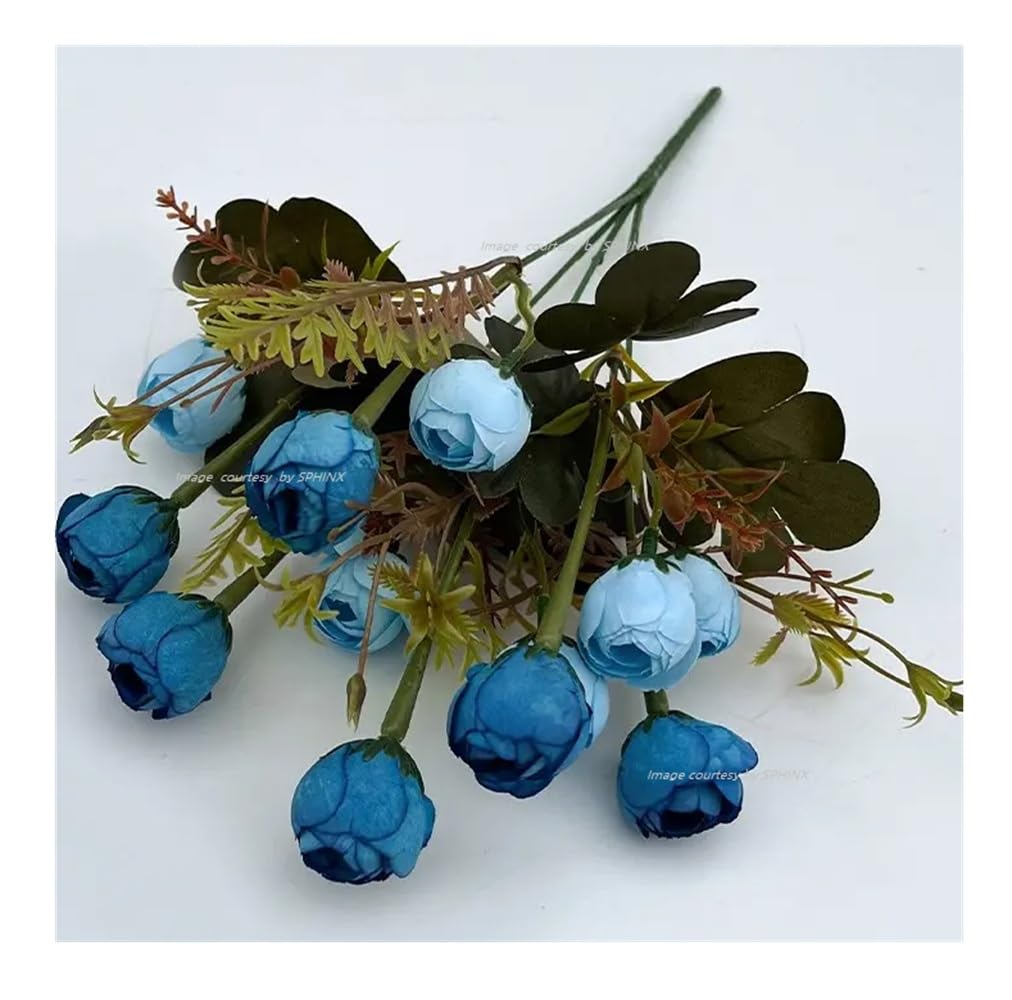 SPHINX Artificial Peony Rose Flower Bunch 36 cm, 12 Head Faux Rose Bouquet with Greenery for Home Decor, Diwali, Wedding, Gifting, Housewarming, Trousseau, Vase Decoration- (2, Blue Two Tone)