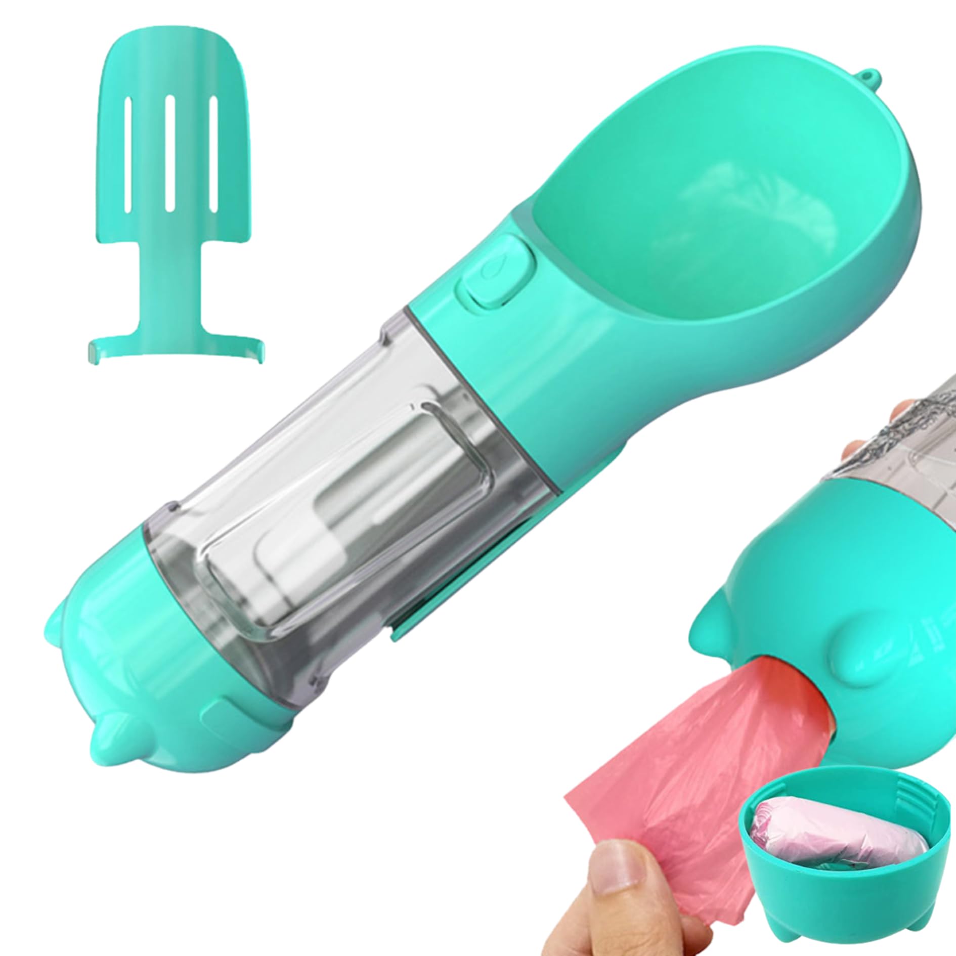 Portable Travel Pet Water Bottle – Leakproof Dog Water Dispenser with Poop Bag Holder & Waste Shovel – Ideal for Walking, Hiking & Outdoor Adventures (Blue)