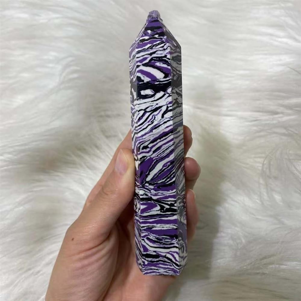 KatLin Natural Purple Zebra Stone Crystal Spire Quartz Obelisk Wand Healing Stone Room Decoration Home Gemstone Gift Aquarium 8-12 cm Ornaments (Size : 3pcs)