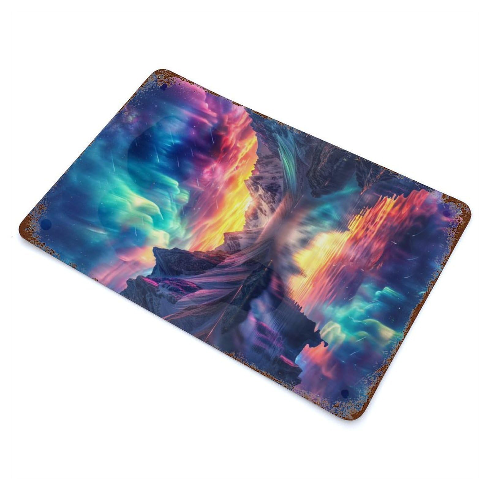 Nature Aurora Borealis Decorative Tin Sign 11.8"x7.9", for Bistro, Counter And Cafe Decor, Retro Wall Decor