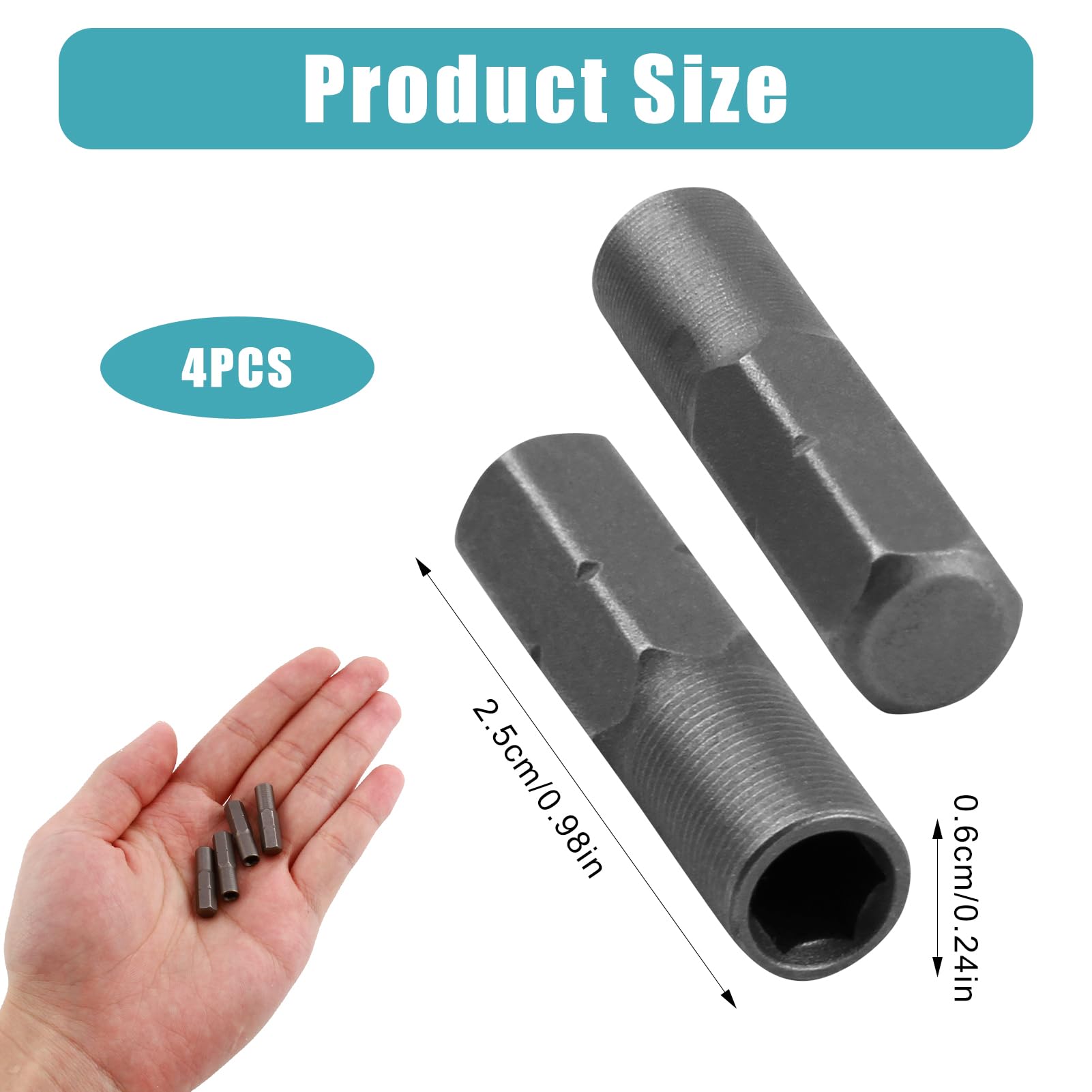 4 adattatori bit da 6,35 a 4 mm, attacco magnetico da 1/4 pollici, nichelato, adattatore per cacciaviti esagonali, accessori per utensili elettrici (argento)