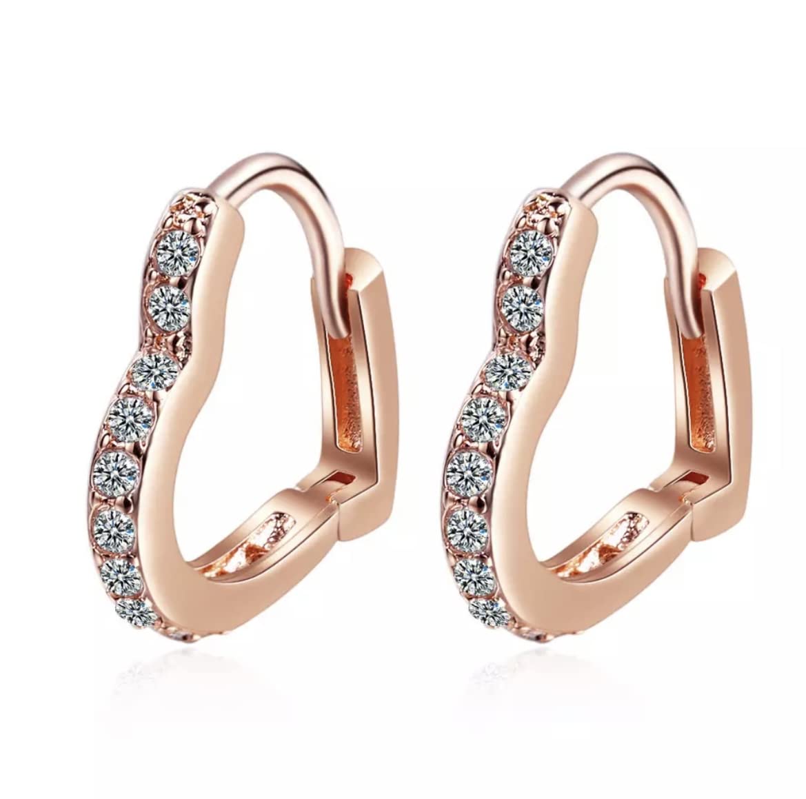 AT Jewellery18K Gold Filled | 925 Sterling Silver Ladies Heart Pave Huggie Hoop Earrings By AT Jewellery