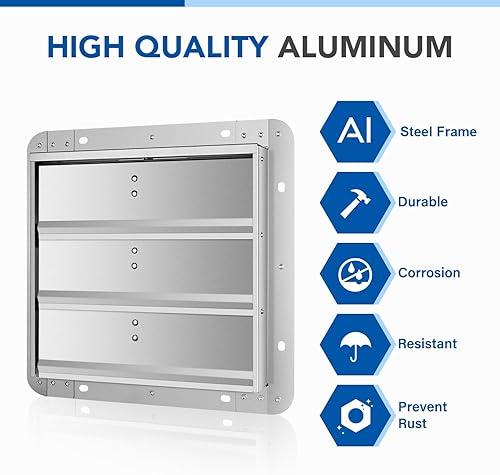 Vista 4 de iPower Rejilla de ventilación automática de aluminio cuadrado de 16 pulgadas, color plateado