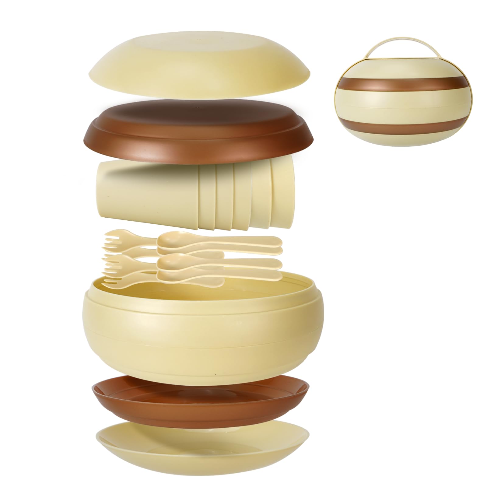 Camping Picnic Dishes Set, 17PCS Portable Plastic Reusable Cutlery Set for 4, Outdoor Essential Plate Cup Set with Chopsticks and Spoons,BPA Free, Portable Small Size, Not Microwave/Dishwasher Safe