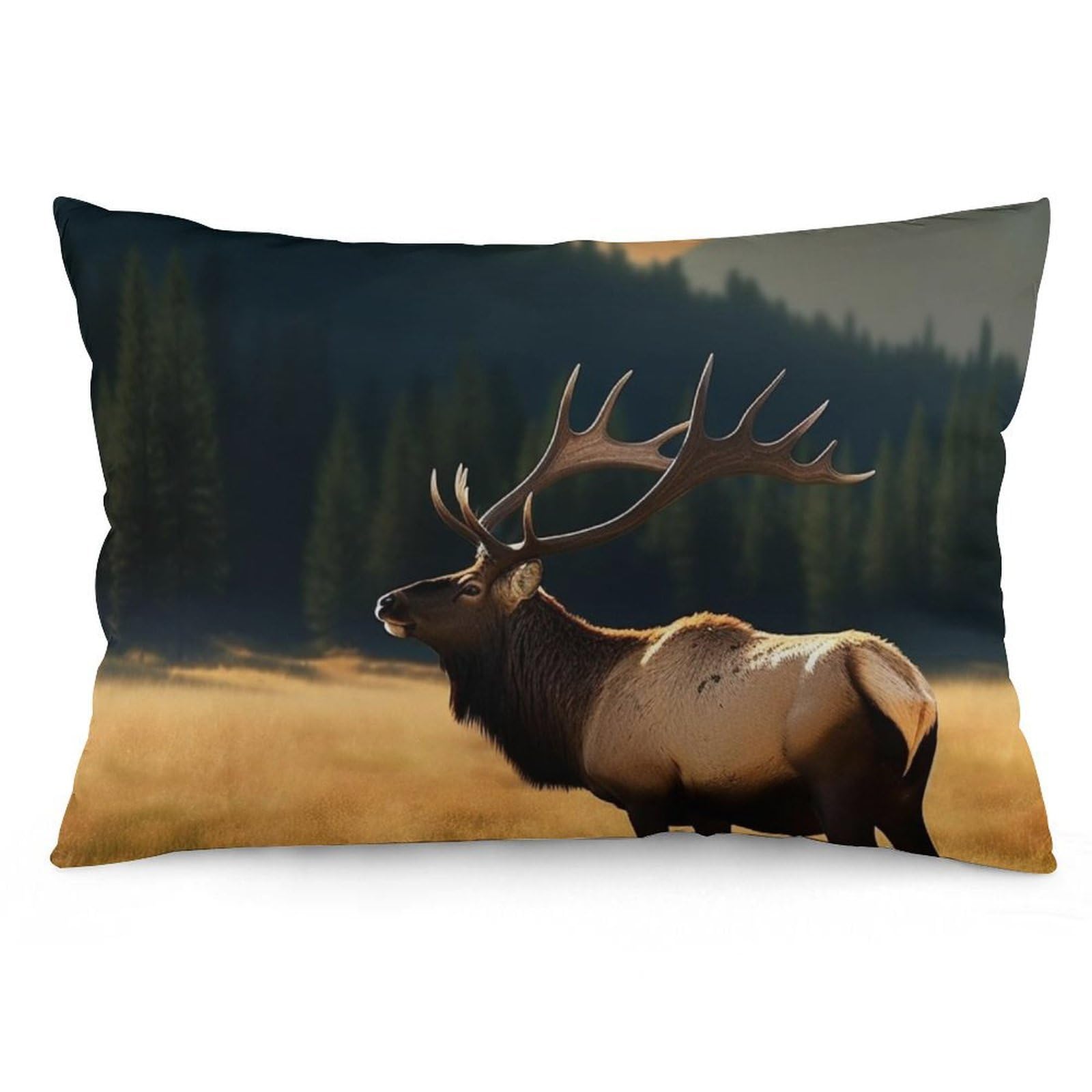 Velvet Pillowcases Standard Size 12 "x20, Ultra Soft Breathable Pillow Cases for Bed, Luxury Cozy Fuzzy Pillow Shams, Lumbar Pillow Cover, Elk in The Meadow Cushion Case Home Decor