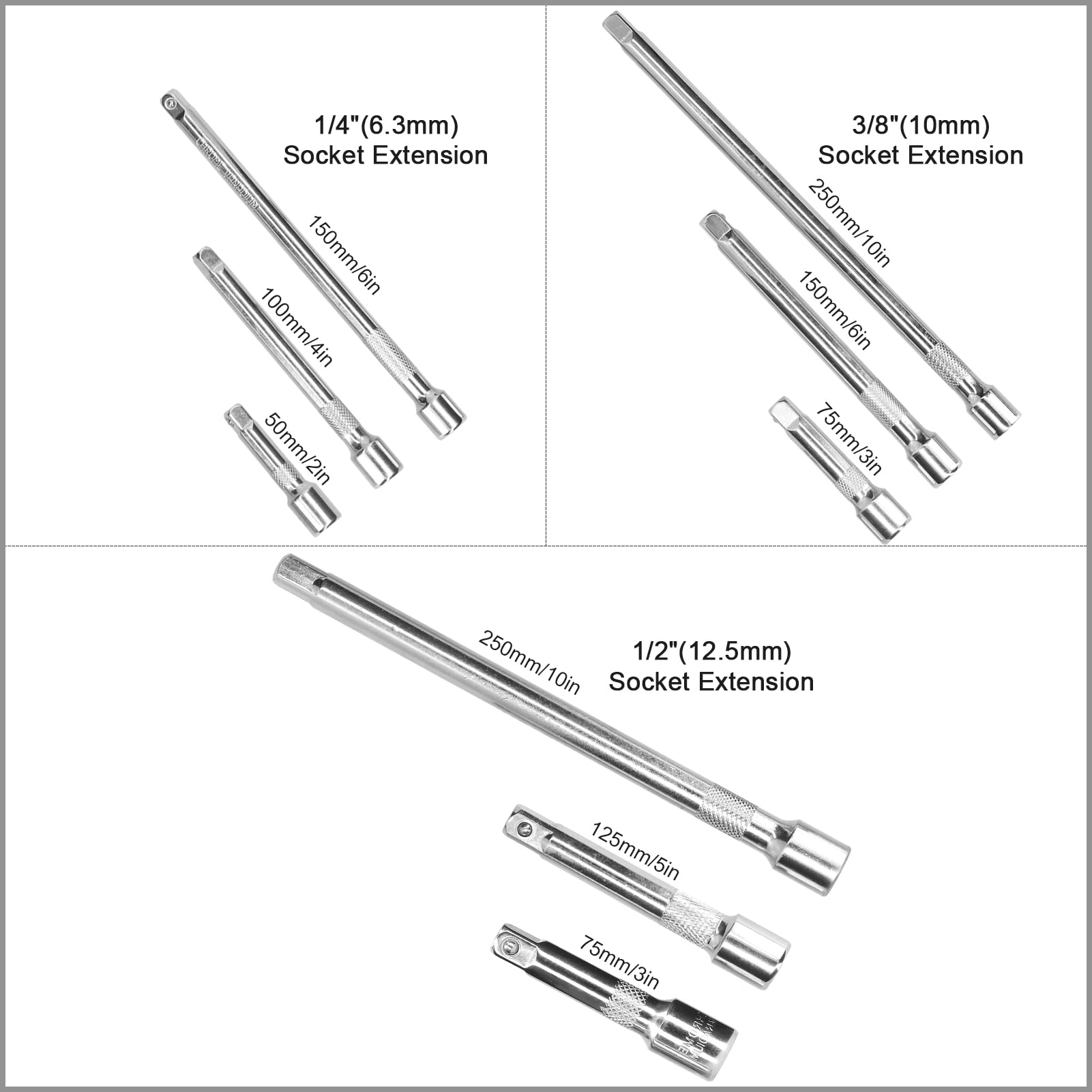 Lot de 16 adaptateurs de douilles pour outils d'entraînement comprenant 9 tiges d'extension, 3 joints universels, 4 douilles à impact, kit d'accessoires professionnels