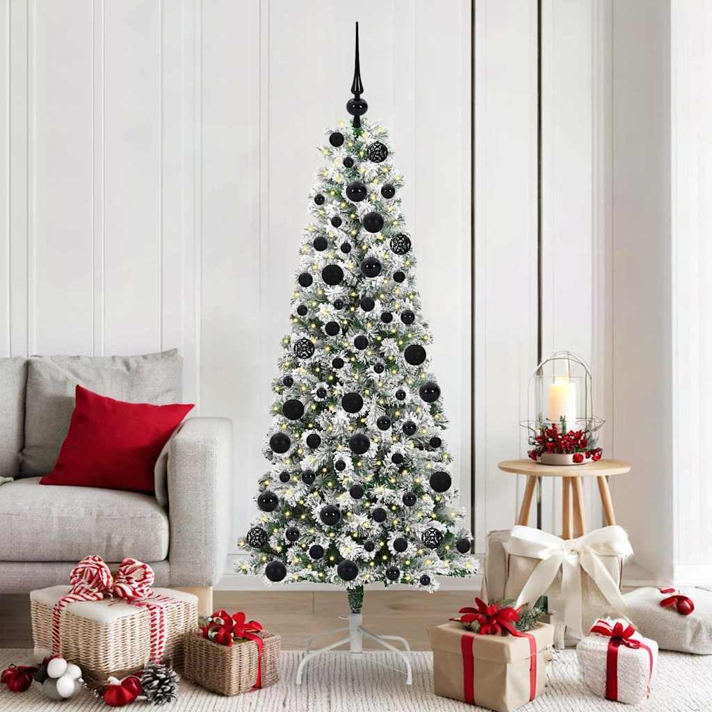 Albero di Natale artificiale pieghevole, 180 cm, verde e bianco, con 300 LED a luce bianca calda, 8 modalità, funzionamento USB, stabile, per interni ed esterni protetti, decorazione per feste