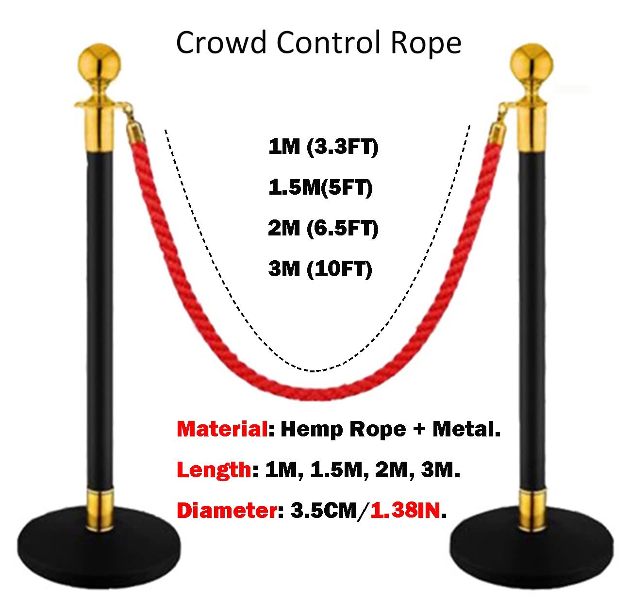 CFFQDQUANB Rope Barriers Stanchion Rope, Set of 2 Crowd Control Rope, Braided Hemp Rope for Queue Divider Crowd Control of Restaurant Movie Theater Hotel Celebration(Yellow,2m/6.5ft)