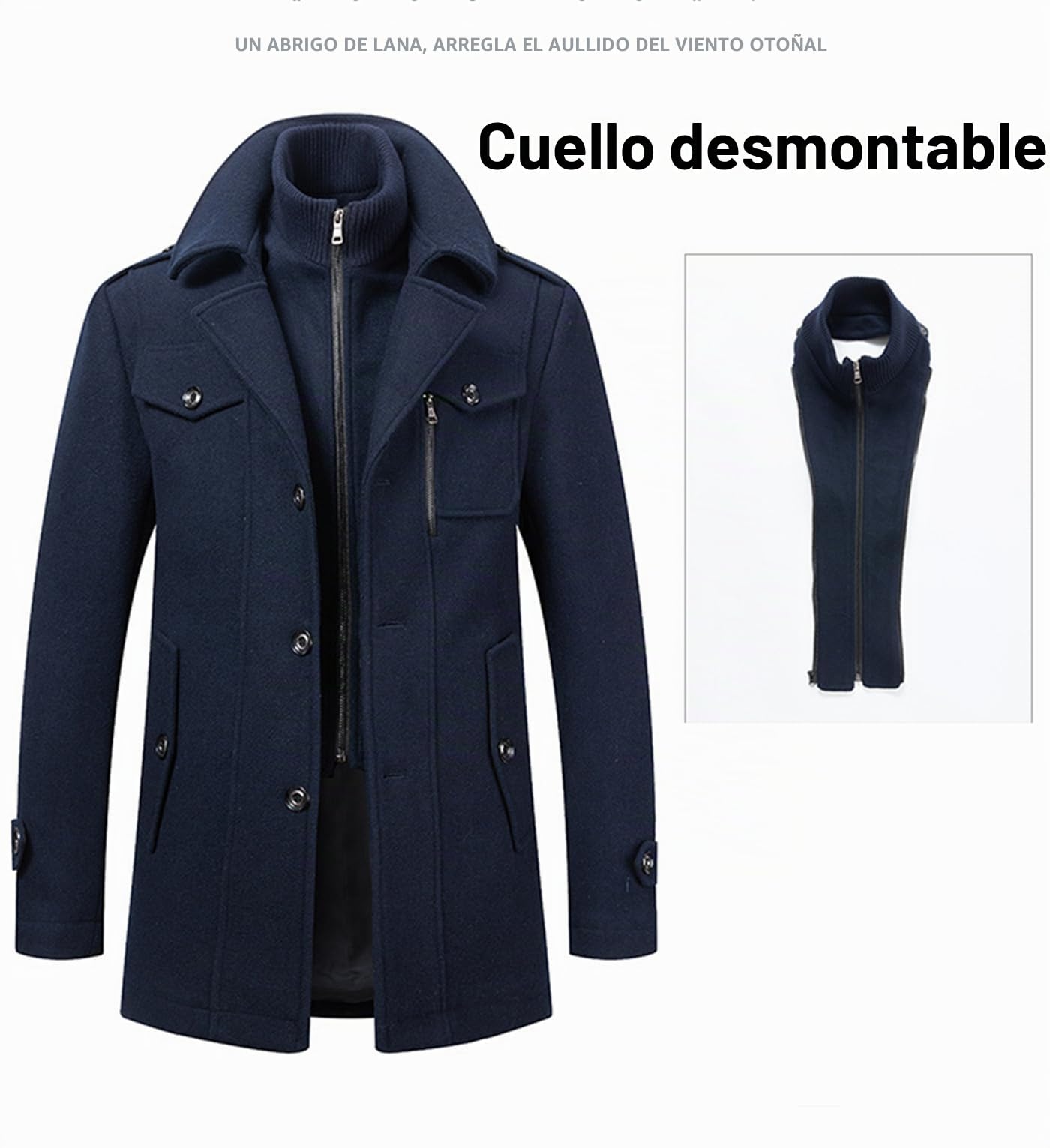 Abrigo de lana de invierno para hombre, abrigo corto clásico de lana con solapas, corte regular, para negocios y ocio, abrigo largo, cálido abrigo de cachemira con bolsillos laterales para
