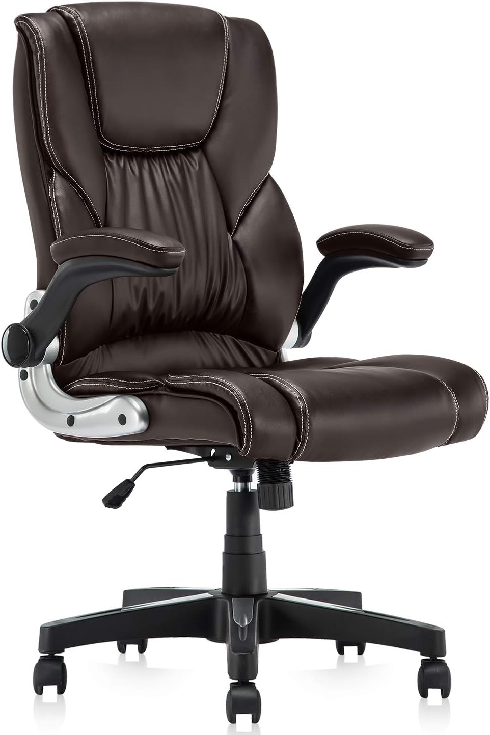 Leather Executive Office Chair Brown Ergonomic Computer Desk Chair with Wheels and arms Swivel Task Chair Gaming Chair with Lumbar Support