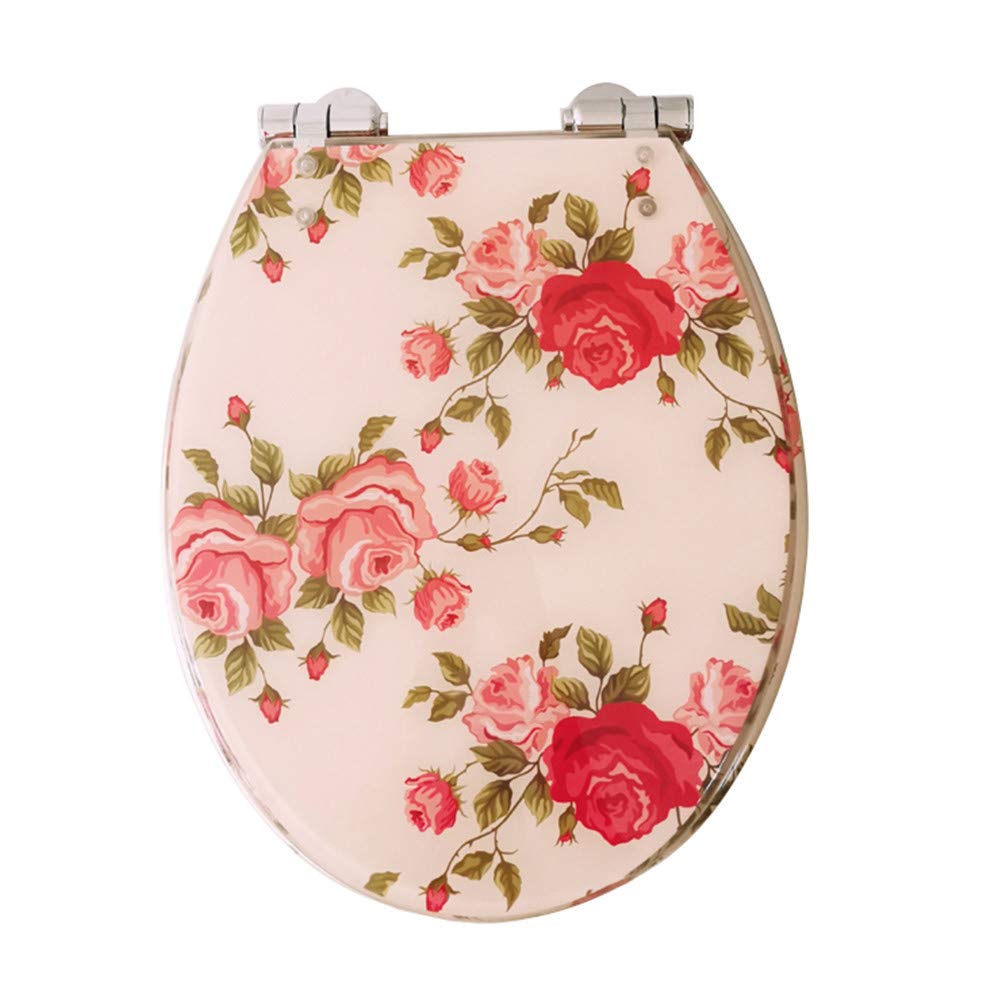 Resina Addensata Sedile WC, Bellissimi Fiori Copriwater Universale Coperchio WC per Toilette Chiuso,Cerniere A Chiusura Lenta in Acciaio Inossidabile Inox 304,Rilascio Rapido