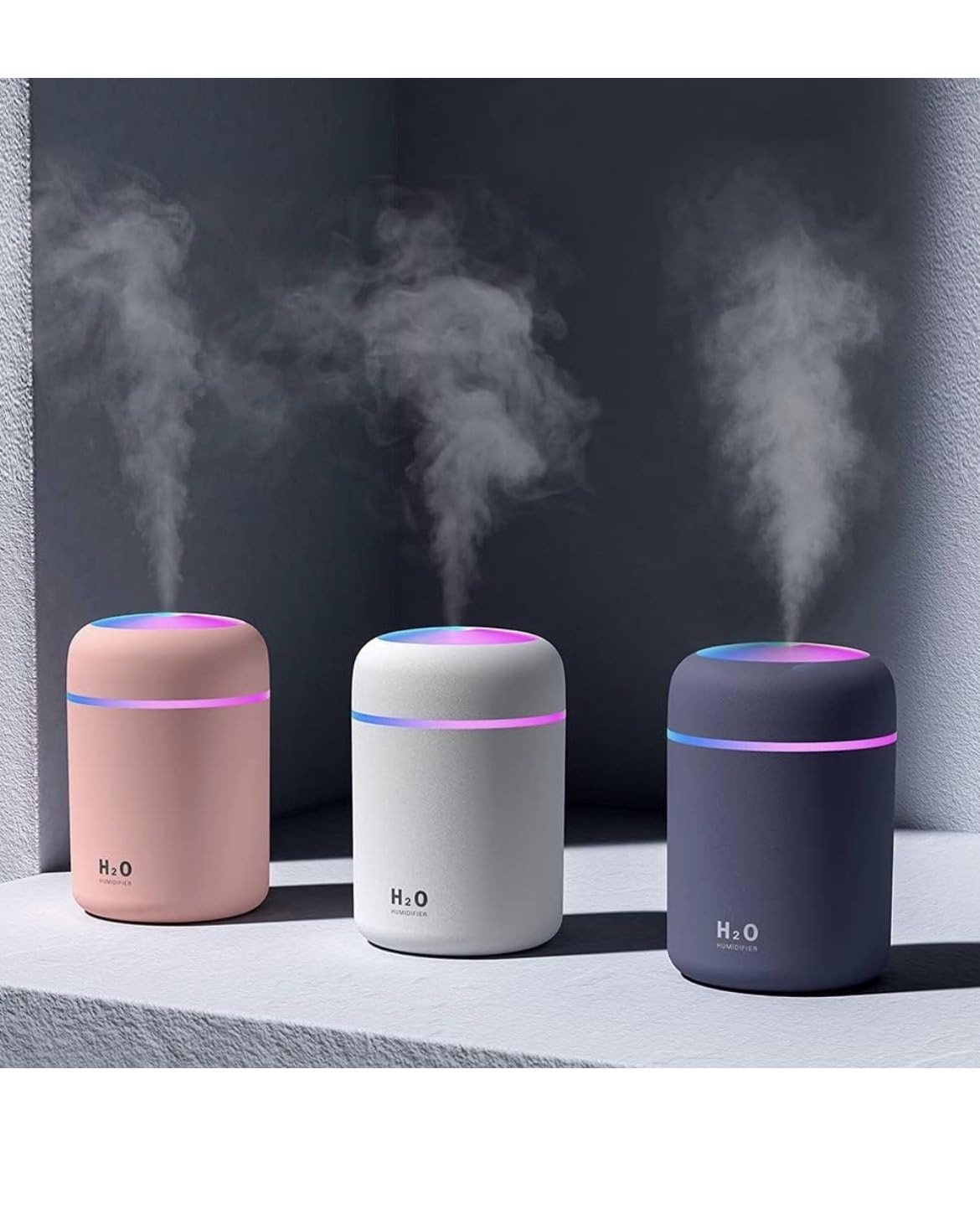 Humidifier With Colorful Light For Room, Bedroom, Office, Car (Grey), 300 ML-image-7