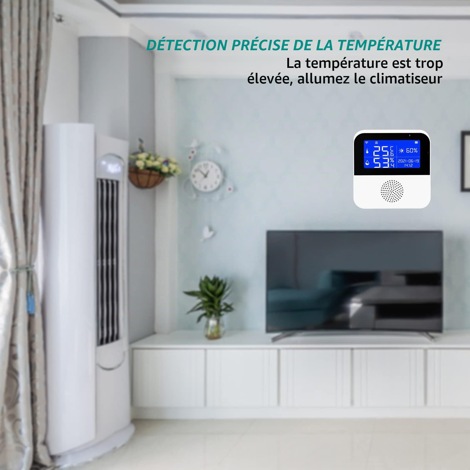 Thermomètre hygromètre sans fil WiFi Thermomètre hygromètre Application Notification et stockage de données Bluetooth Fonctionne avec Alexa/Google