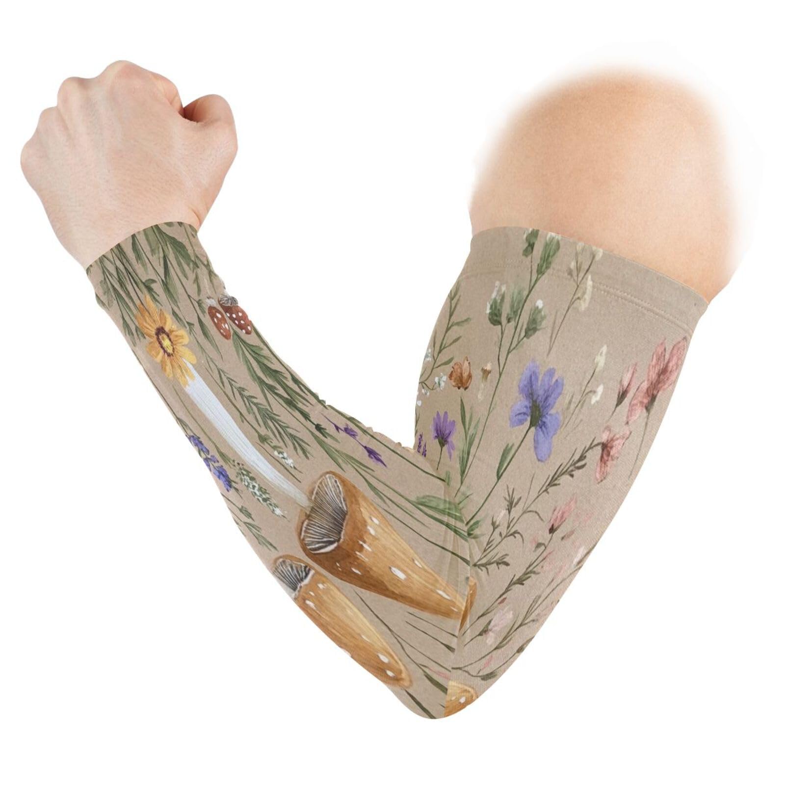 Kigai Mushroom Wildflowers UV Sun Protection Arm Sleeves for Men Women Cooling Compression Sports Arm Sleeves Tattoo Cover Up