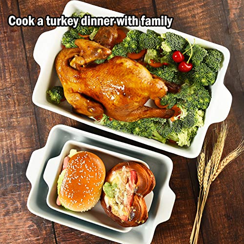 Gonioa 3 Pack Ceramic Bakeware Set,Ceramic Glaze Baking Dish Set,Rectangular Baking Pan for Cooking, Kitchen,Cake Dinner, Banquet and Daily,Wrapping Upgrade(Aquamarine Color)