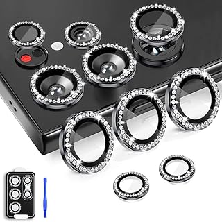 واقي عدسة كاميرا حلقي من خليط معدني من الألومنيوم من الزجاج المقوى متوافق مع موبايل سامسونج جالاكسي S23 الترا من نيكست ستور، أسود