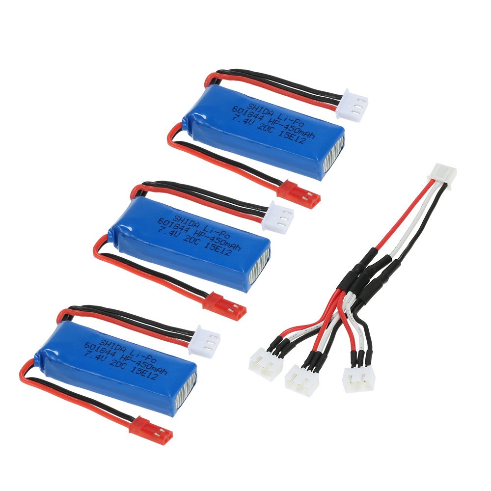 Jimi 3Pcs 7.4V 450mAh 20C Lipo Battery 2S with Connecting Cable for WLtoys K969 K989 K999 P929 P939 
