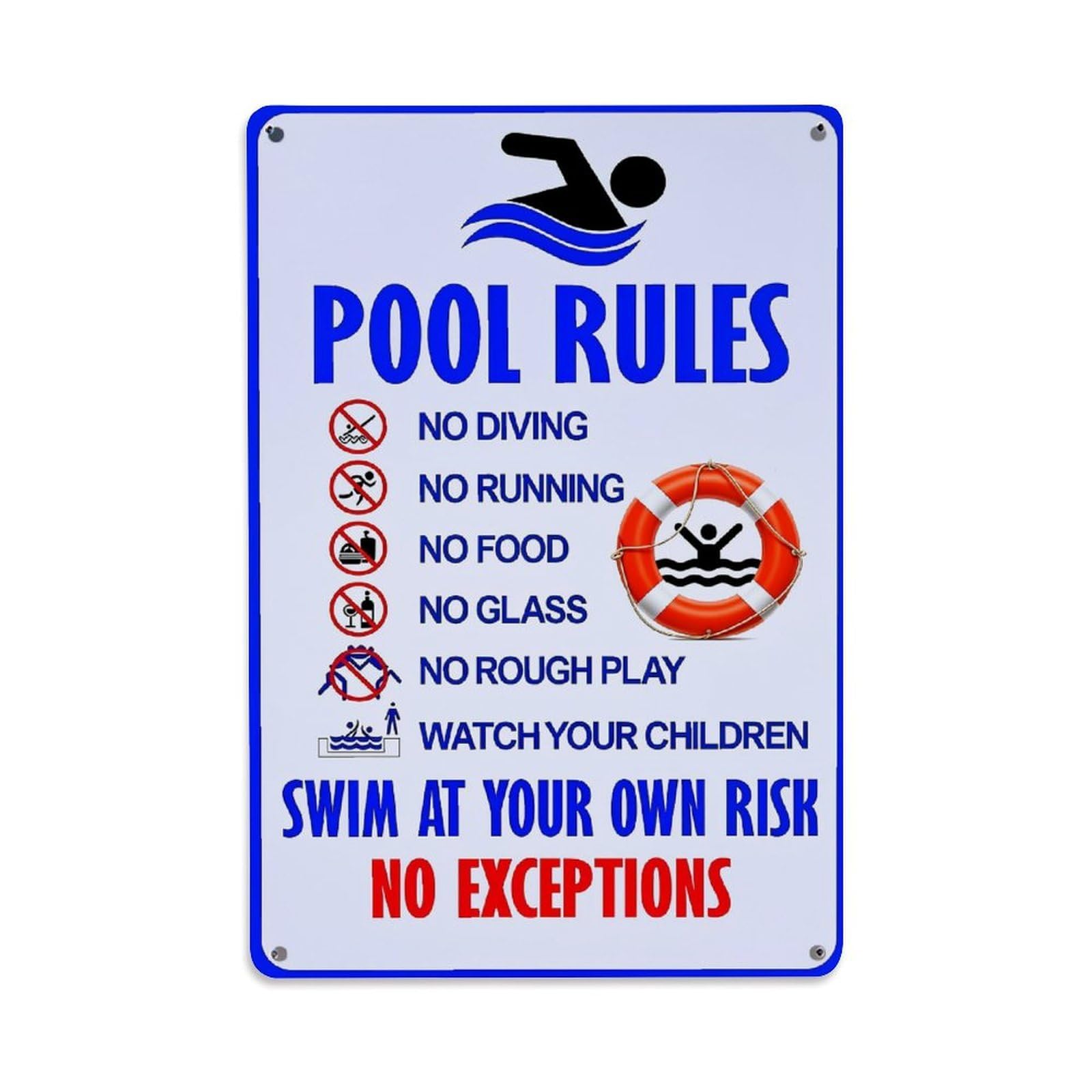 Jdfenggu Vintage Pool Rules Sign With Icons_1- Retro Metal Tin Sign, Decor Art Poster For Bar, Home, Man Cave, Kitchen, Laundry Room Gift 8X12inch