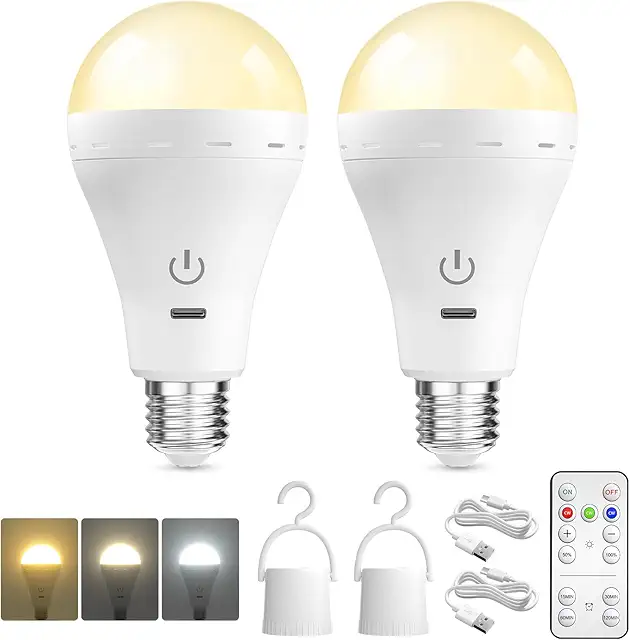 BrightArk Rechargeable E27 LED Bulb with Remote - 2-Pack
