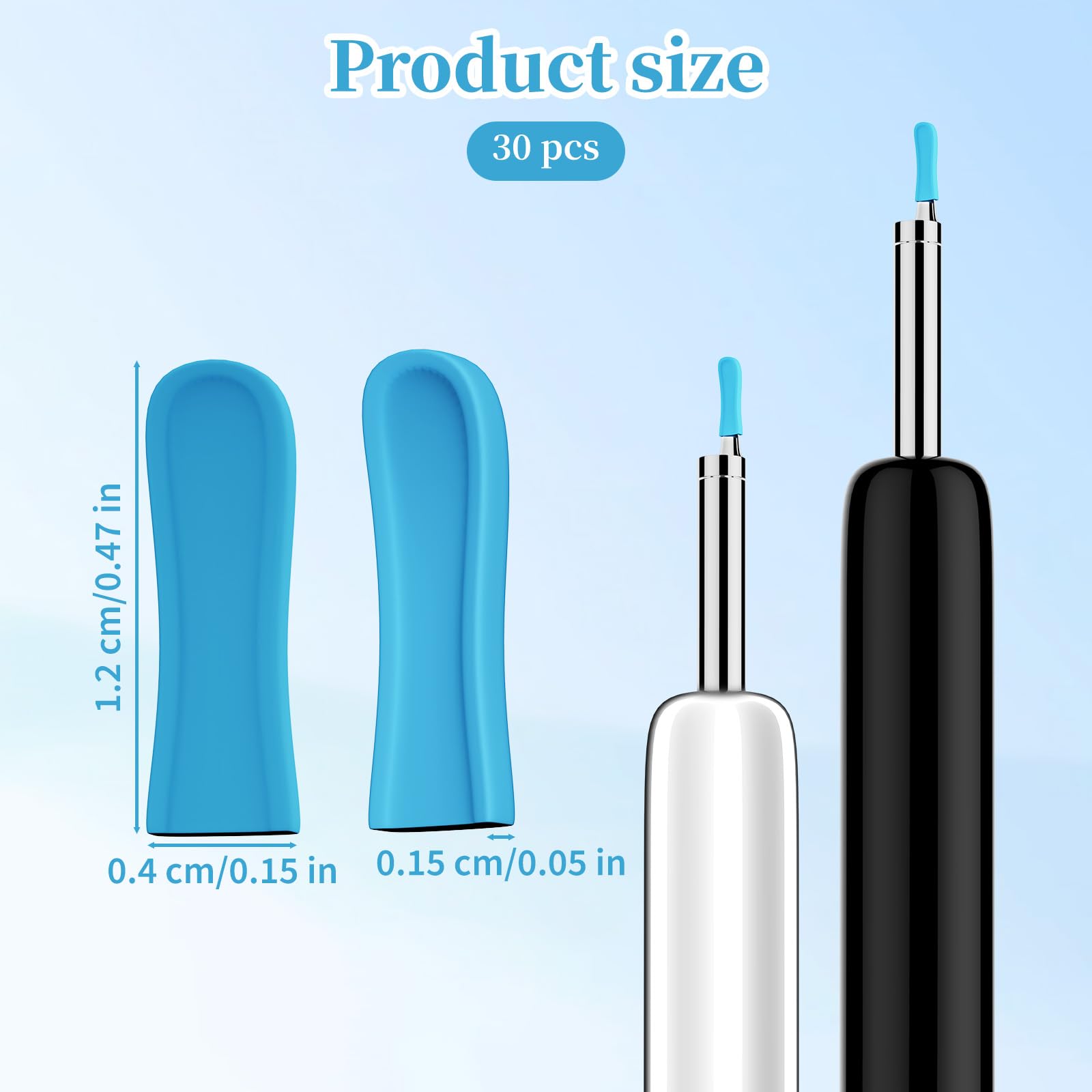 30 PCS Soft Silicone Ear Spoon Tips Ear Cleaner Tips Replacement, Blue Ear Wax Cleaner Replacement Kit Reusable Ear Camera Tips for Teens Adults Ear Spoon Wax Removal Tool Accessory