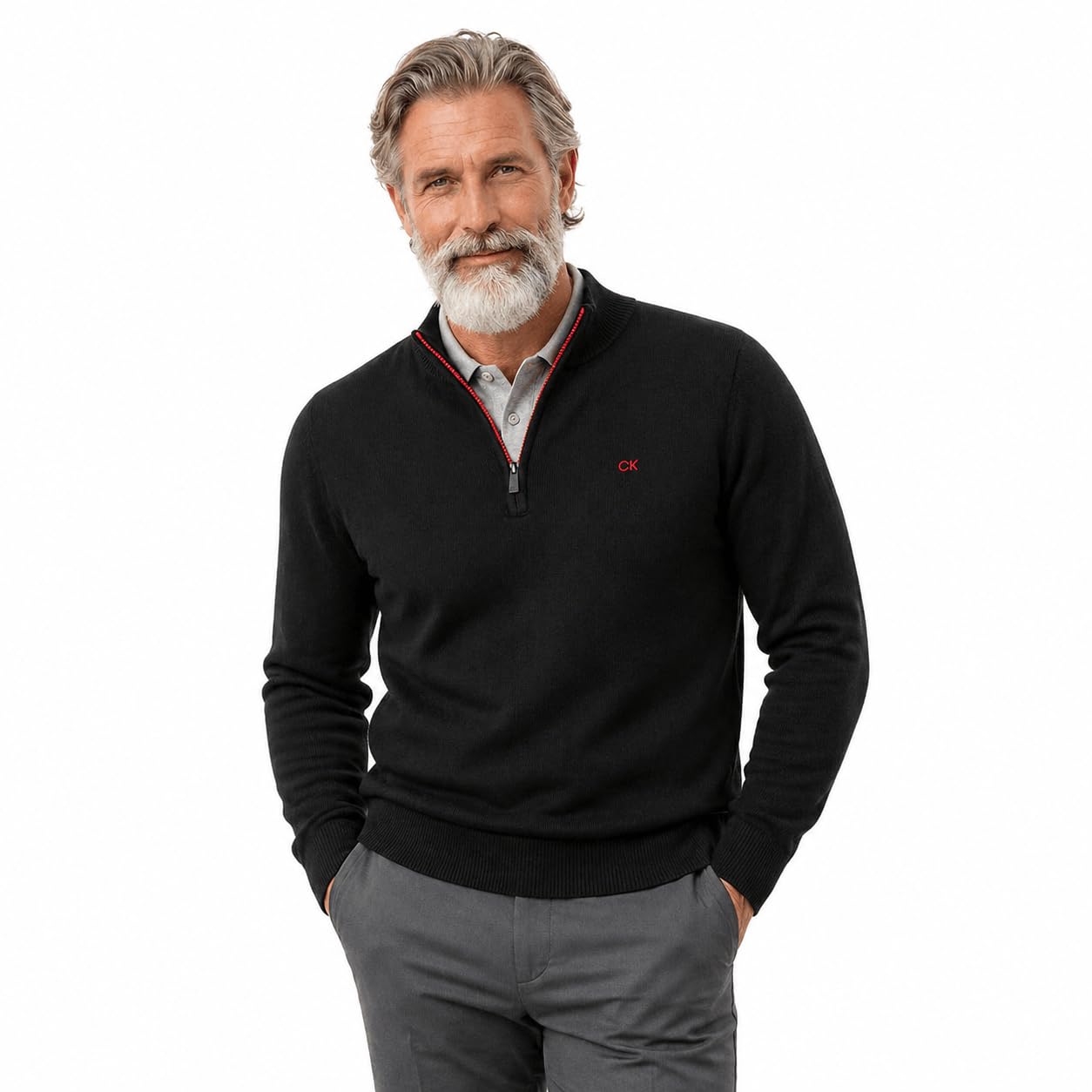 Calvin Klein Su�TER Campus 1/2 Cremallera Hombre - Negro/Rojo - L